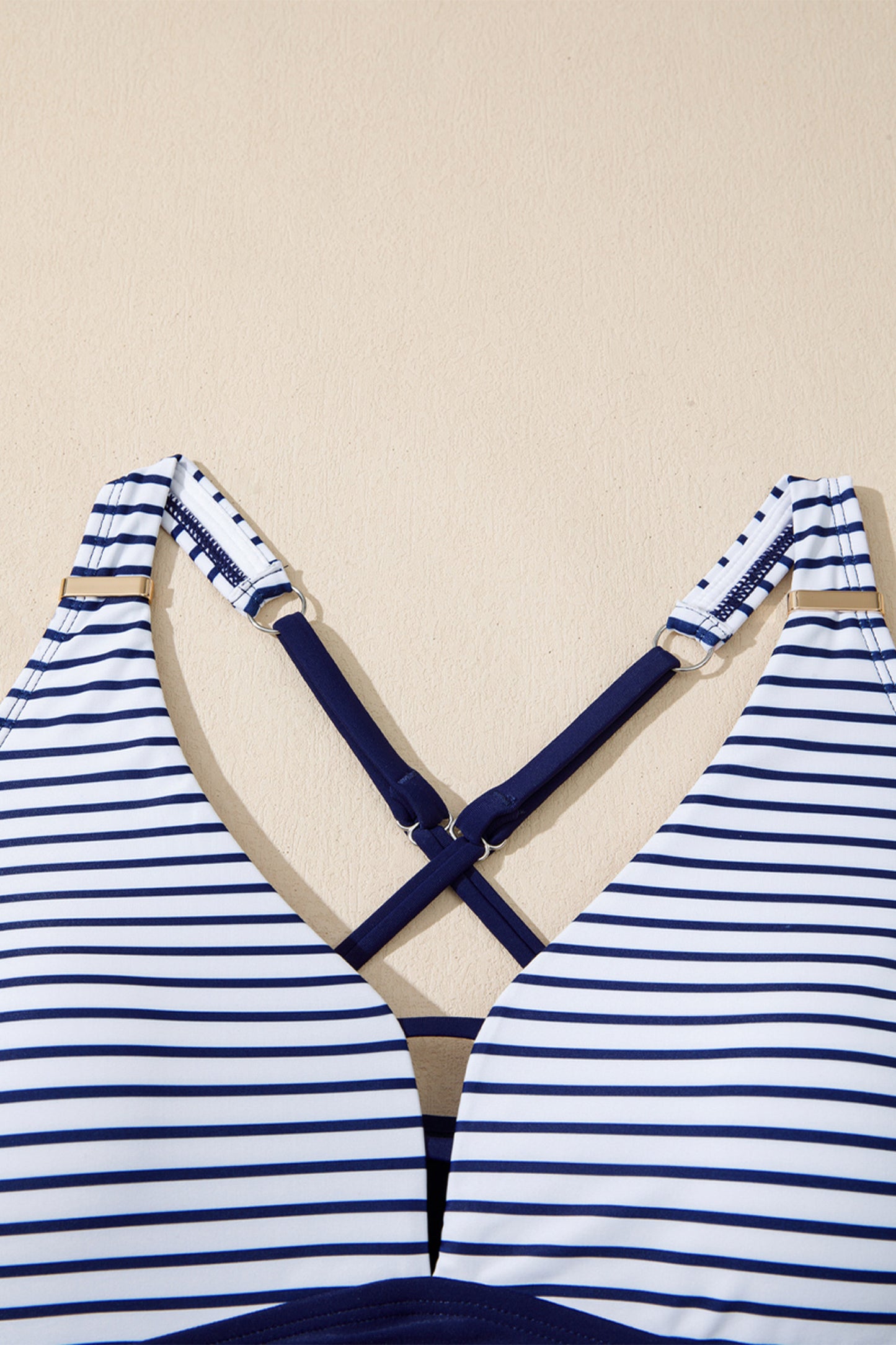 Sail Blue Striped Color Crossed Straps One Piece Swim Dress