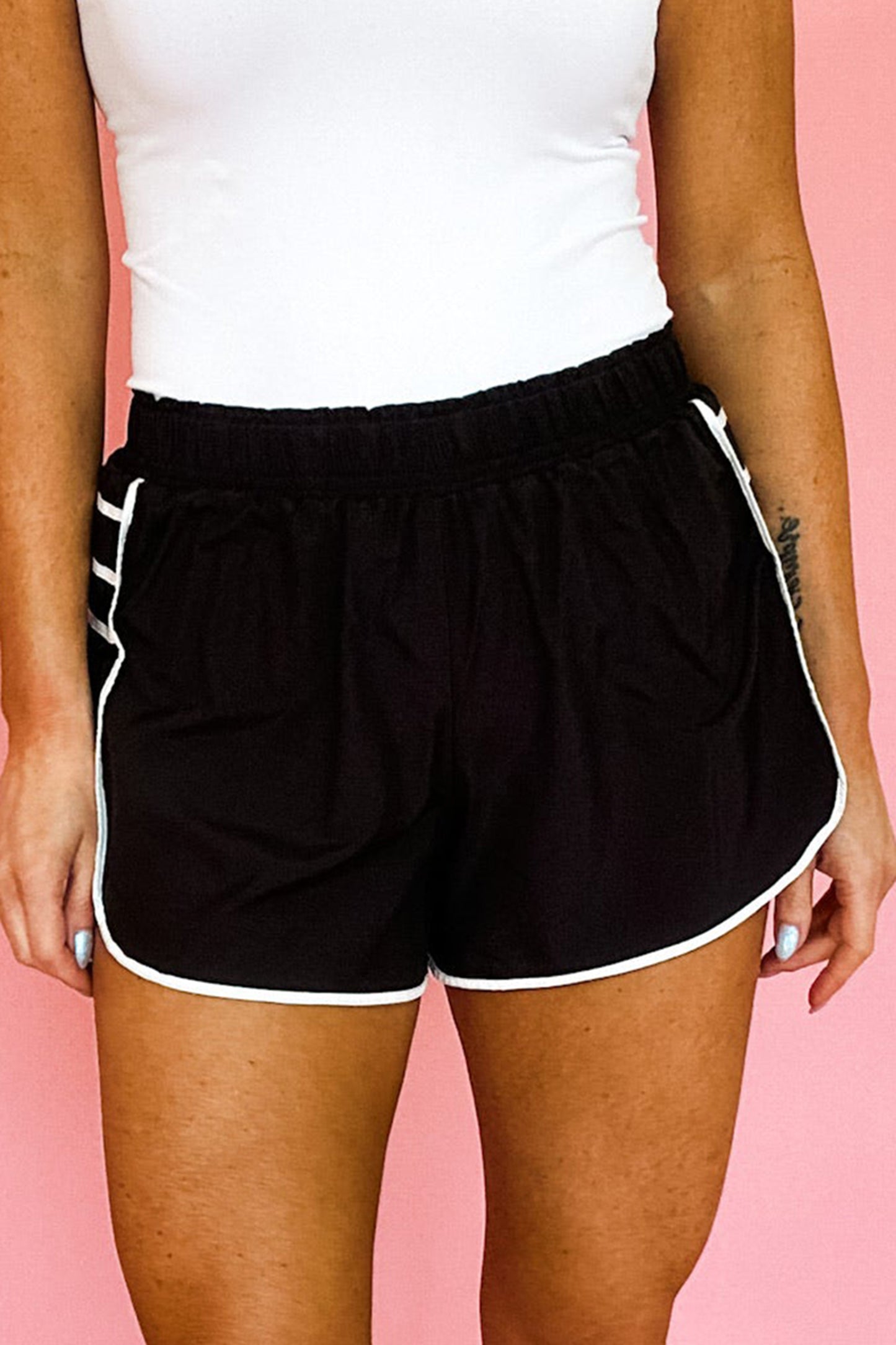 Contrast Trim Pleated Casual Active Shorts -2 COLOR OPTIONS