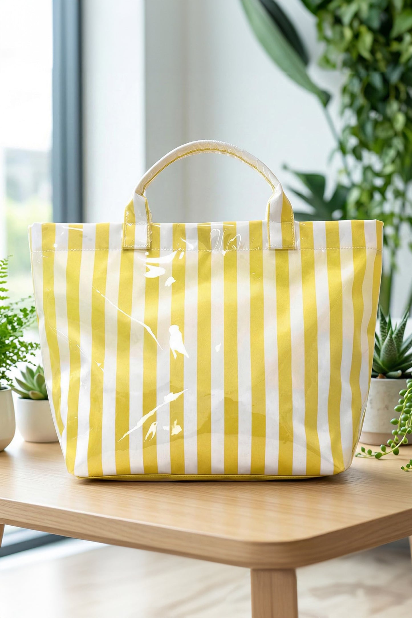 Rainbow Glossy Striped Vinyl Large Tote Bag -8 COLOR OPTIONS