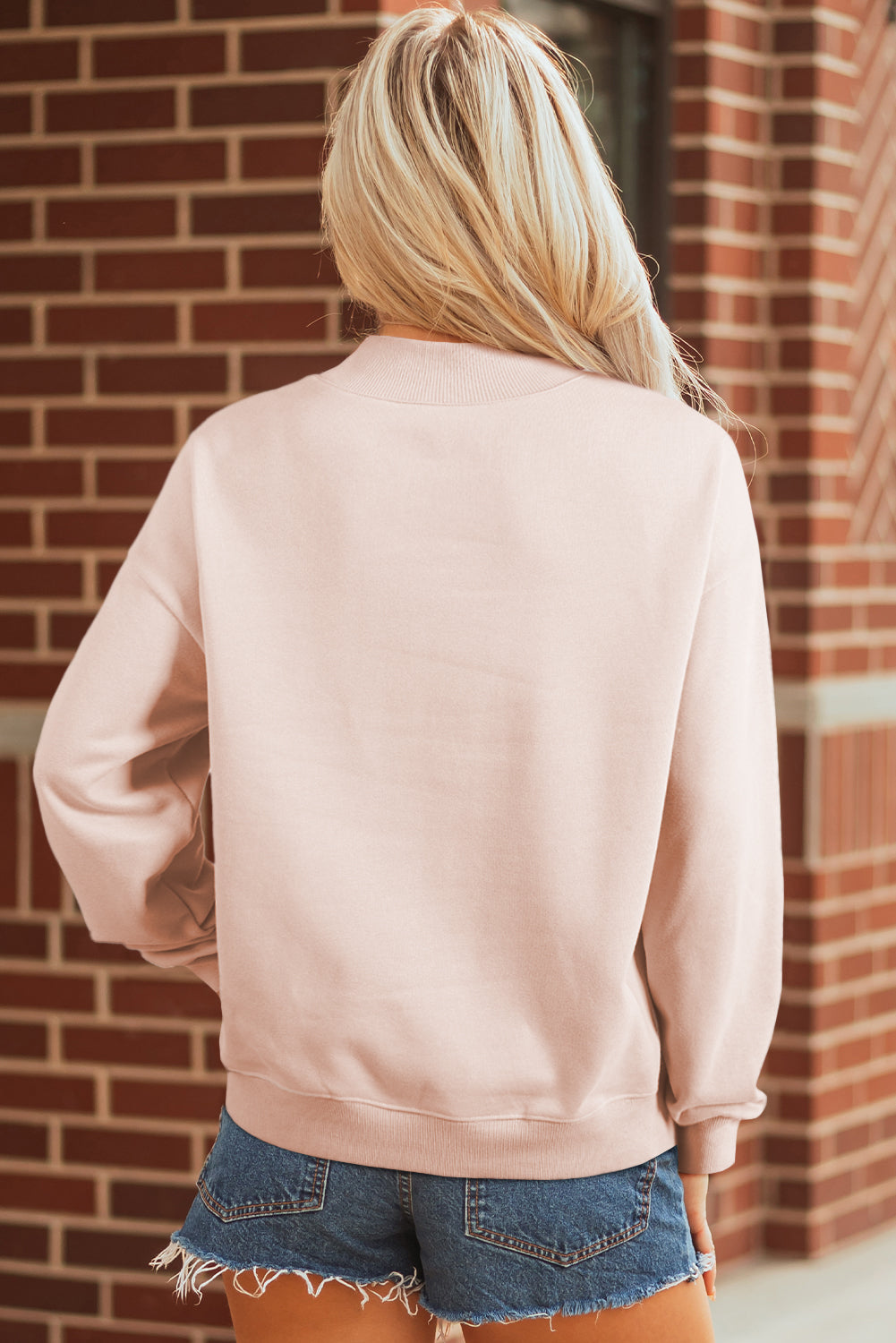 Light Pink Oversize Blessed Embroidered Mock Neck Sweatshirt