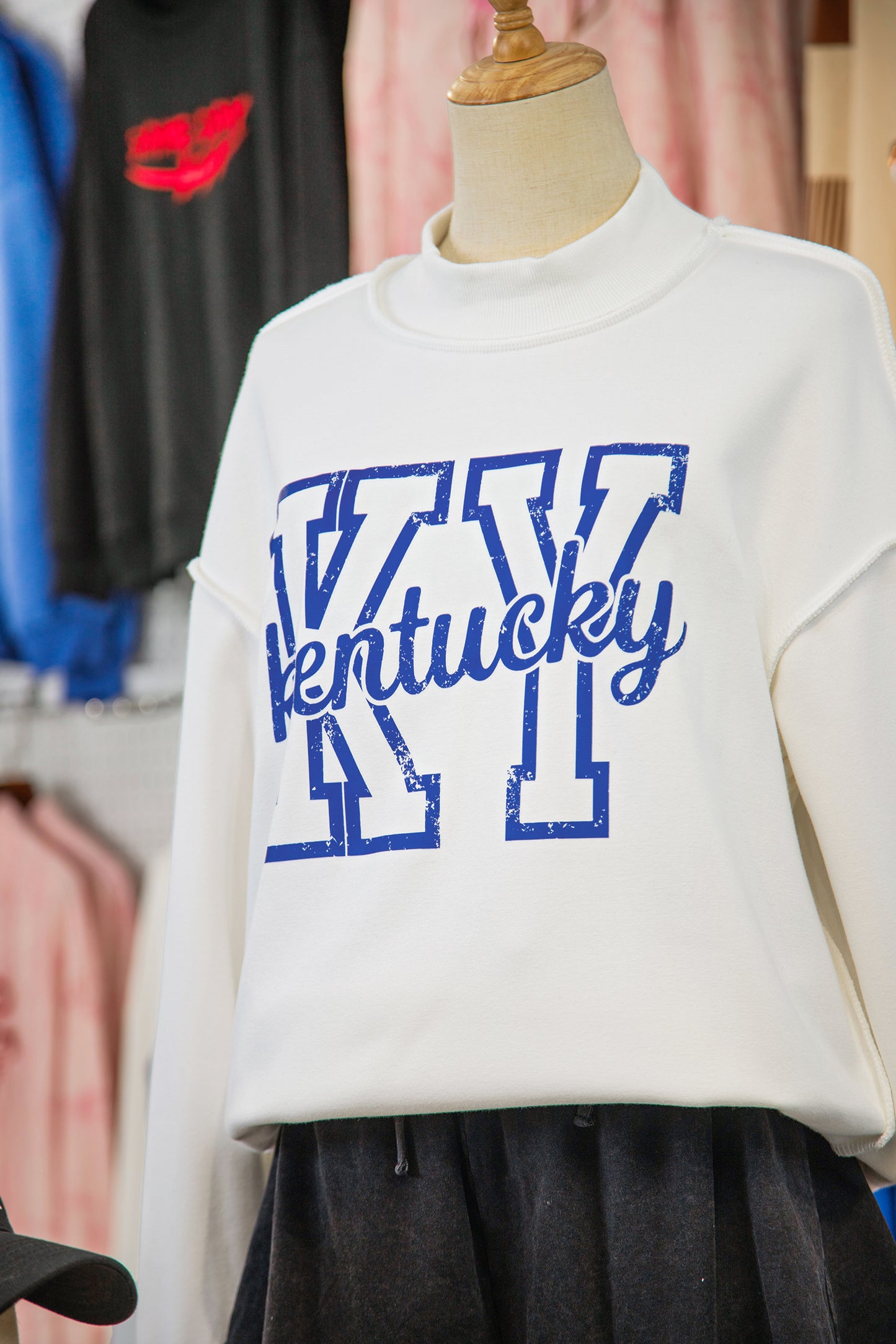 White Kentucky Graphic Mock Neck Reversible Sweatshirt
