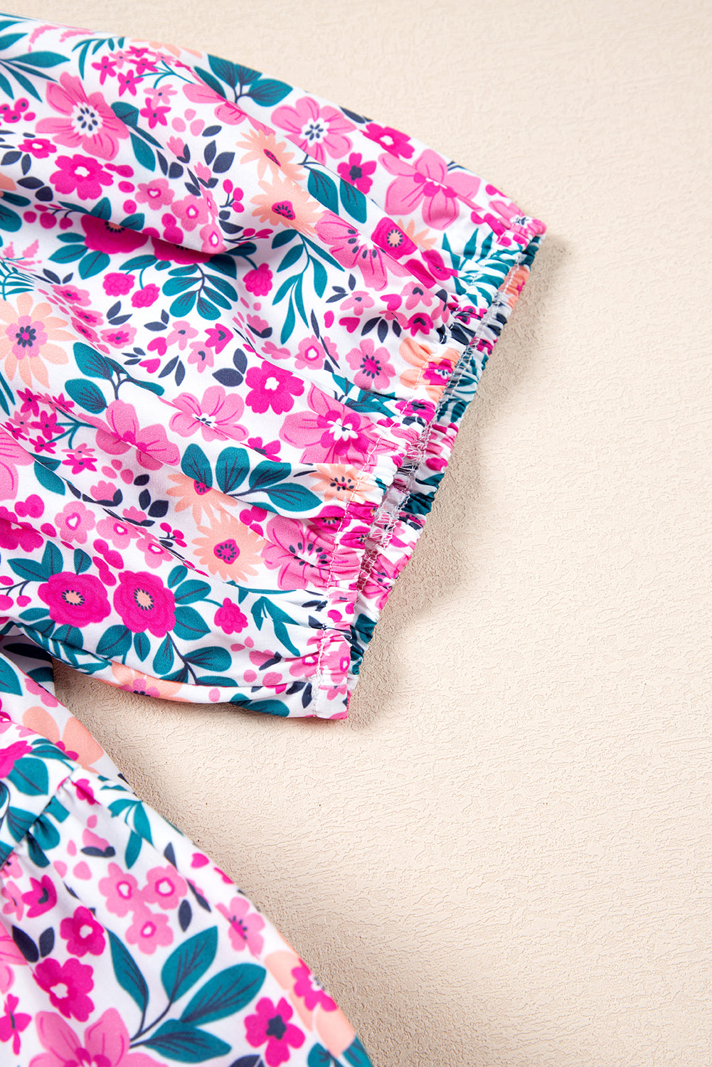 PLUS SIZE- Pink Floral Half Button Puff Sleeve A Line Dress