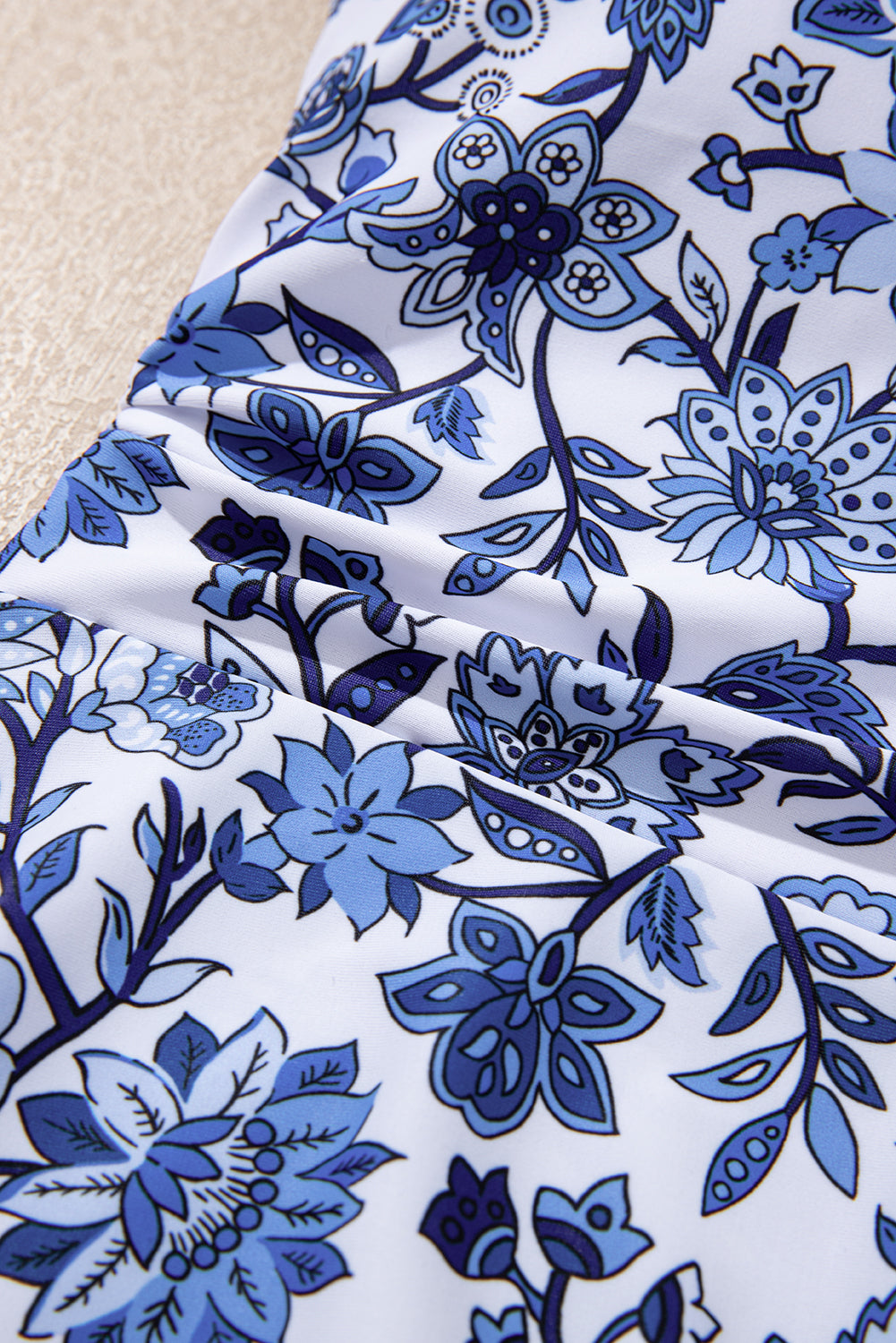 Blue Crossed Back Floral Print Asymmetric Knot Side One Piece Swimsuit -2 COLOR OPTIONS