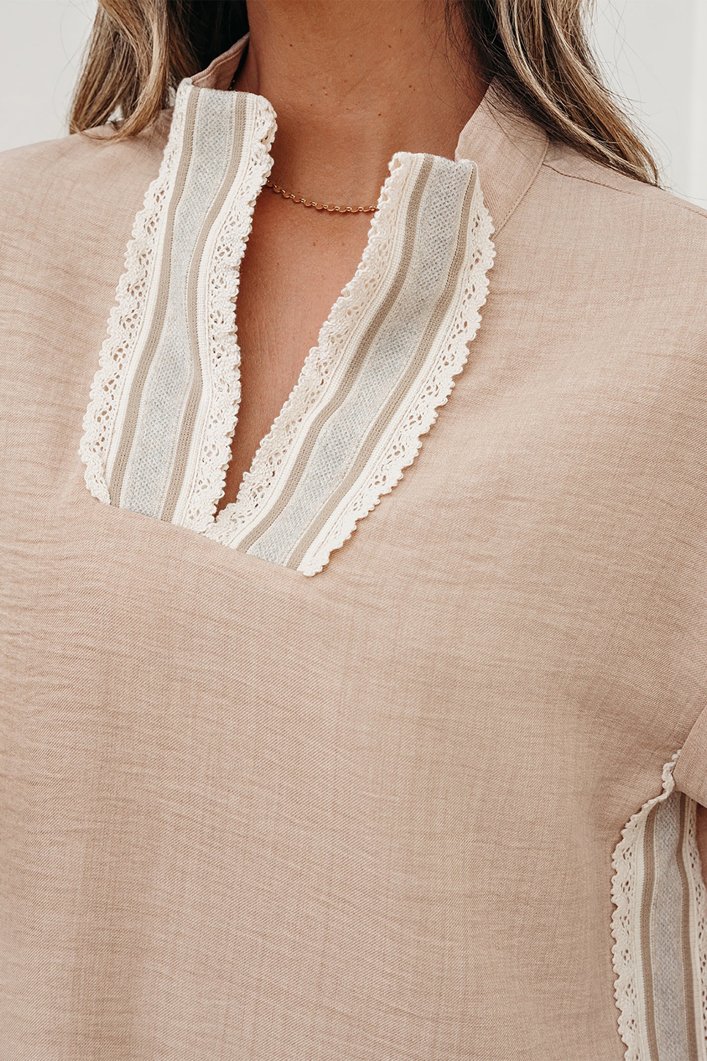 Crochet Lace Accent Pullover Rolled Short Sleeve Blouse -2 COLOR OPTIONS