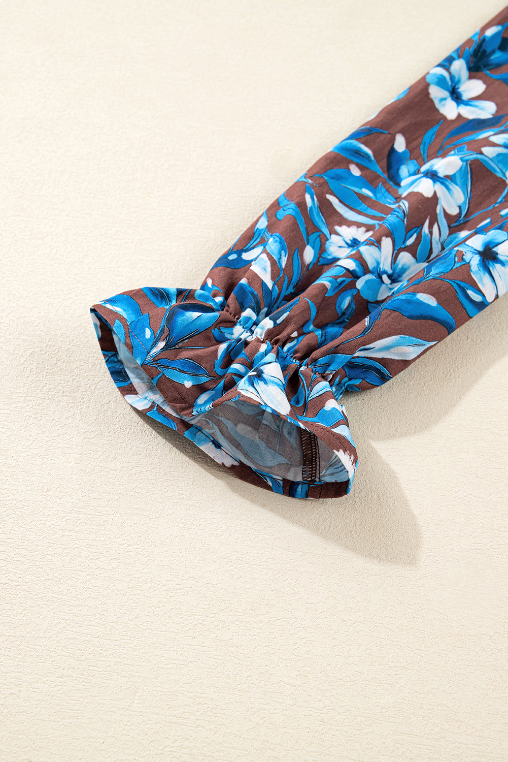 Blue Smocked Bodice High Waist Ruffled Sleeve Floral Dress