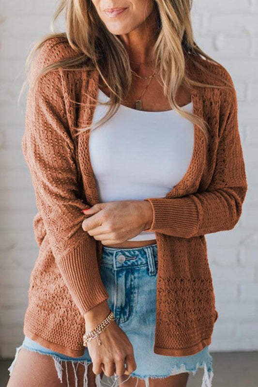 Burl Mix Pattern Hollow Knit Open Front Cardigan -3 COLOR OPTIONS
