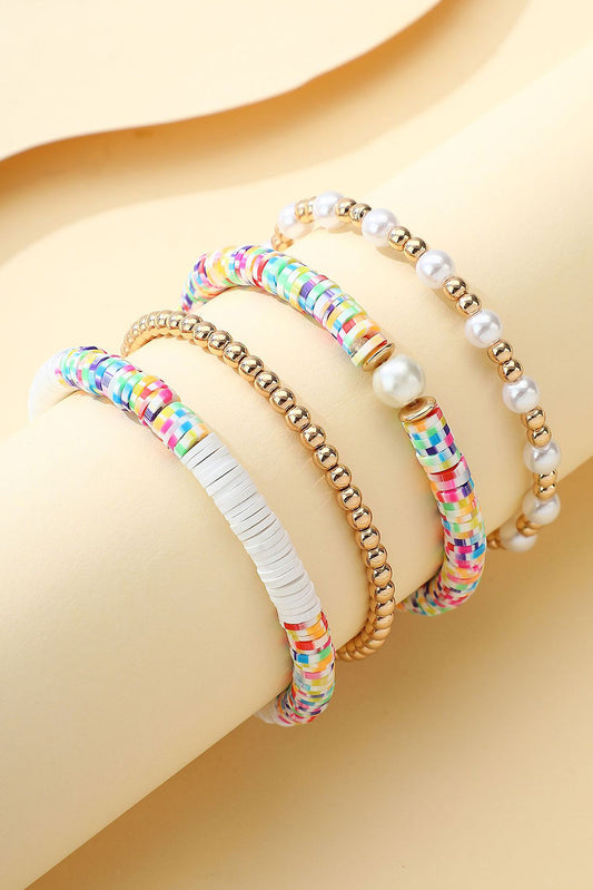 Gold Pearl Colorful Clay Beaded Stackable Bracelet Set