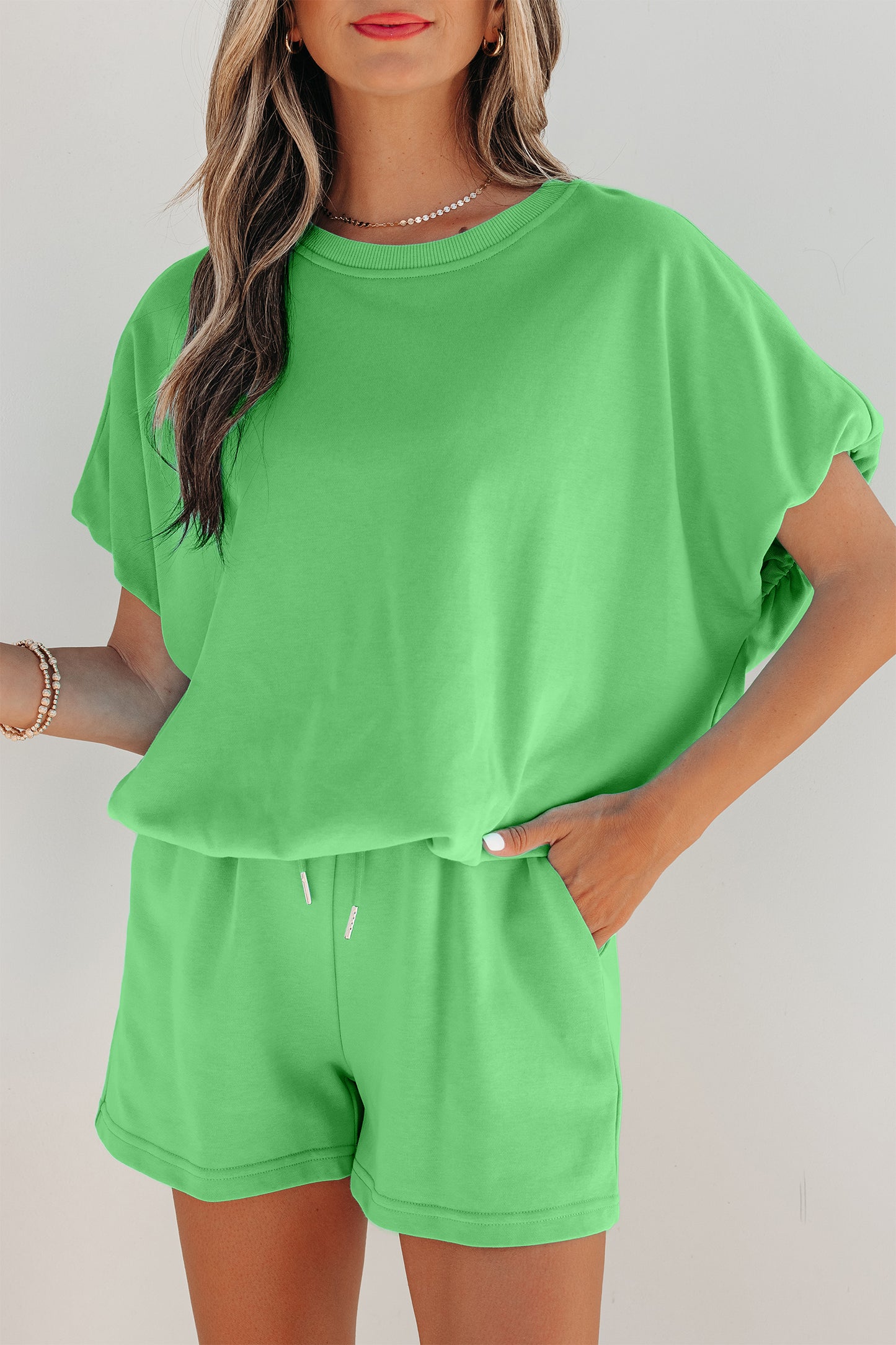 Puffy Loose Top Drawstring Shorts 2pcs Outfit- 3 COLOR OPTIONS