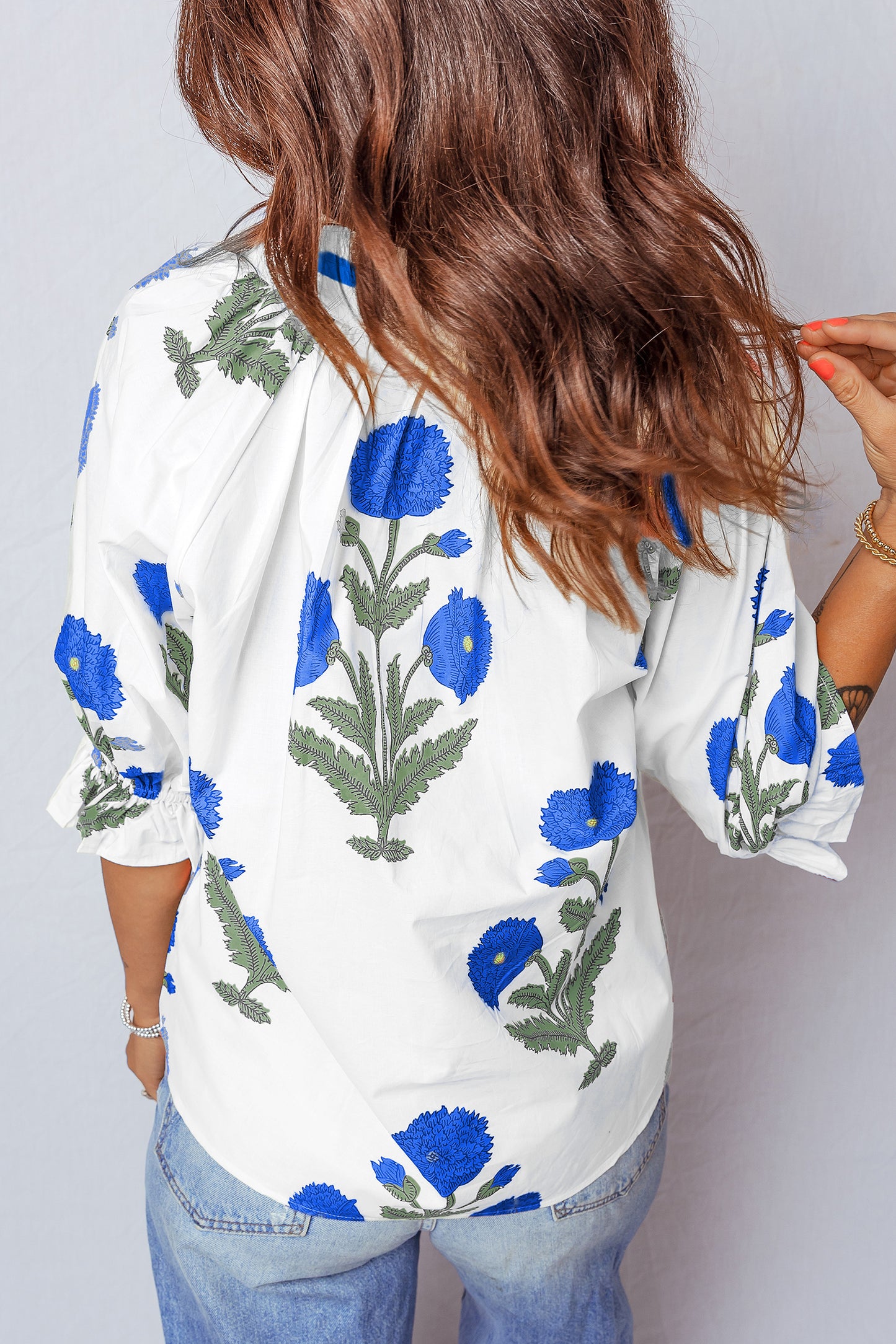 Casual Wild Flower Print V Neck 3/4 Sleeve Blouse - 3 COLOR OPTIONS