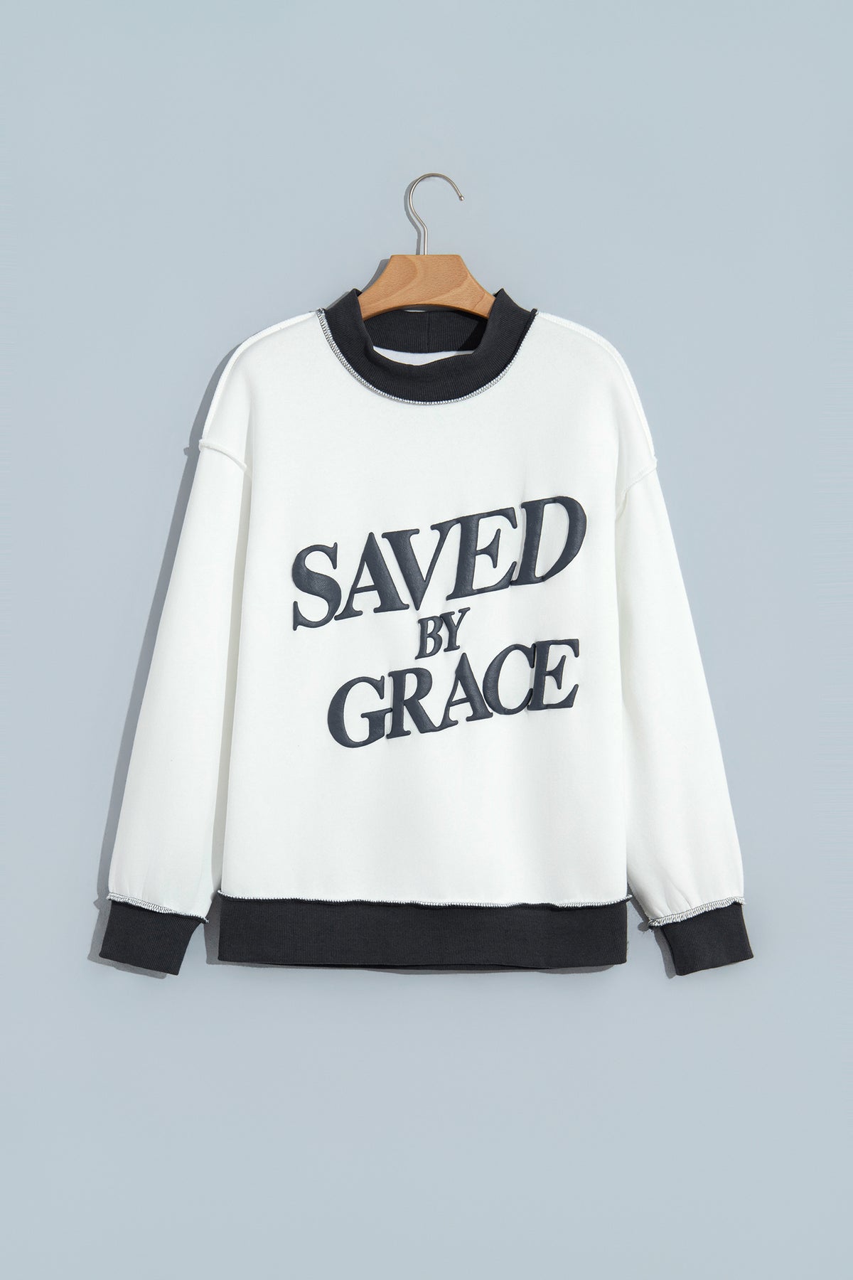 Saved By Grace Print Color Block Mock Neck Oversized Sweatshirt -2 COLOR OPTIONS