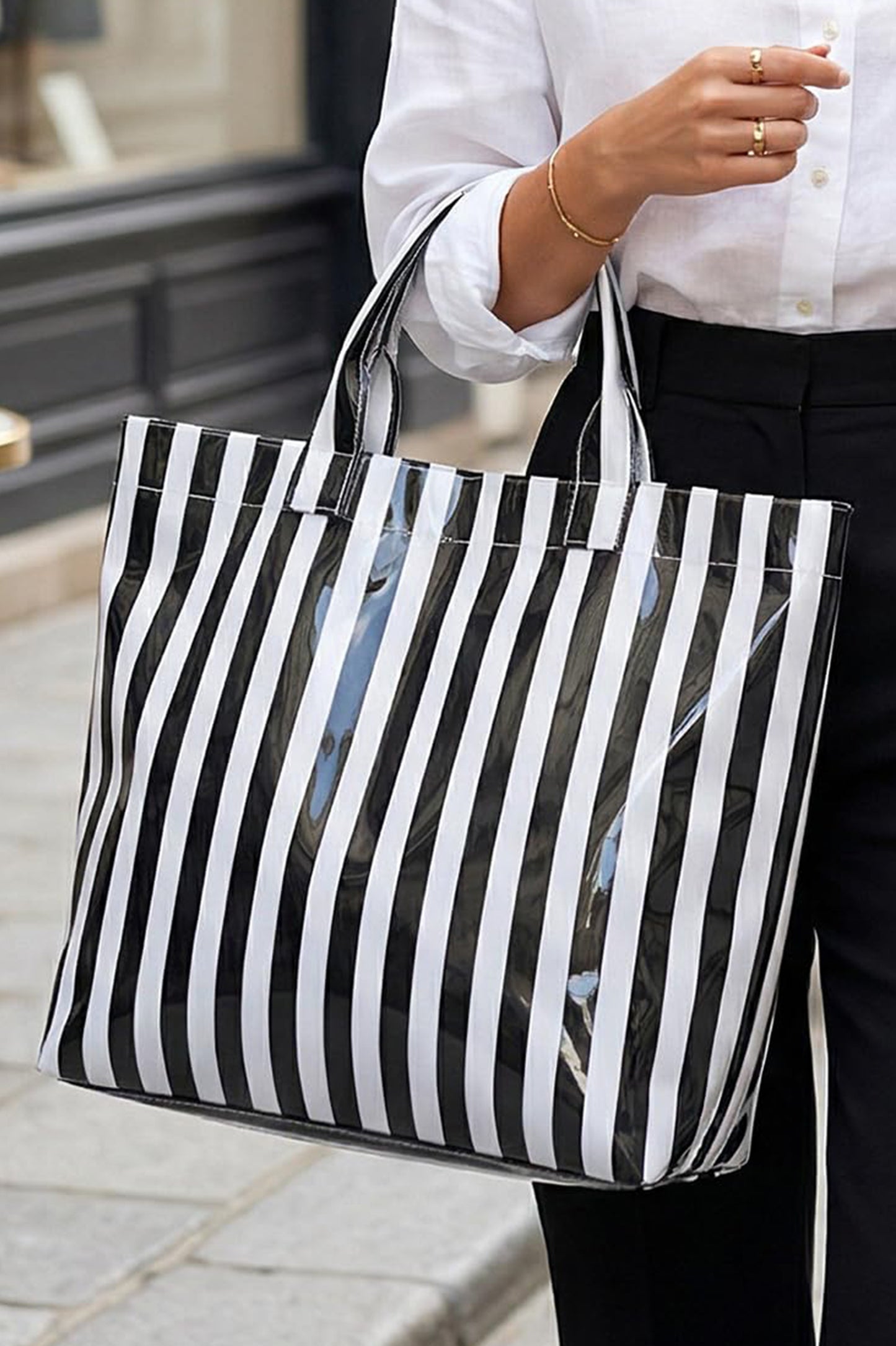 Rainbow Glossy Striped Vinyl Large Tote Bag -8 COLOR OPTIONS