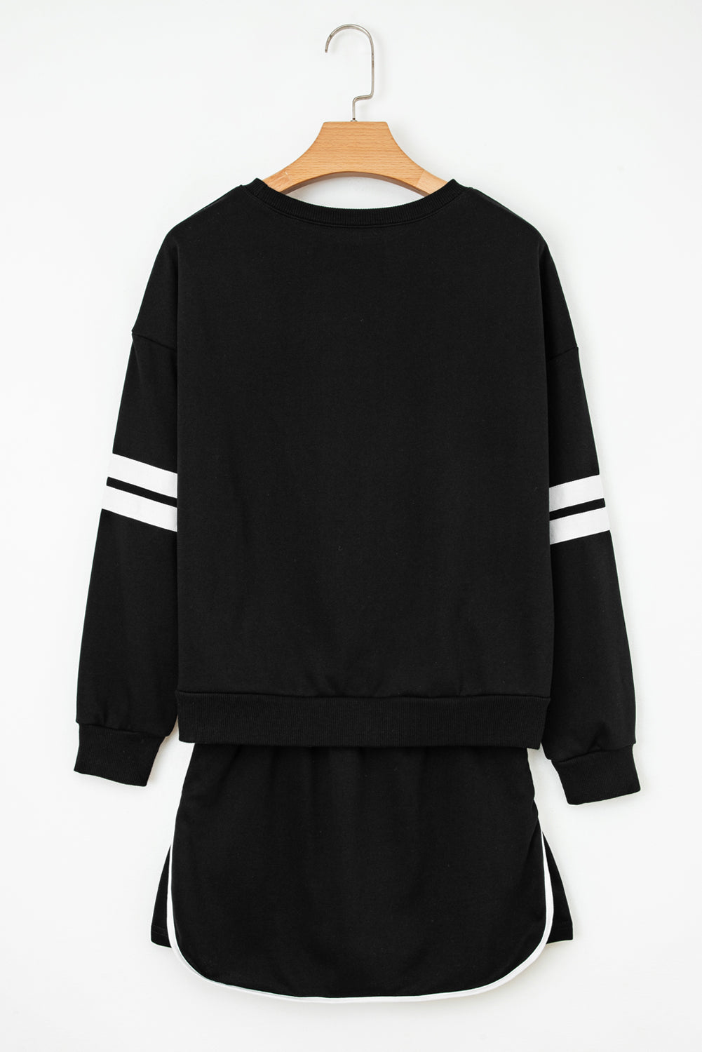 Varsity Stripe Detail Drop Shoulder Pullover Mini Skirt Set -3 COLOR OPTIONS