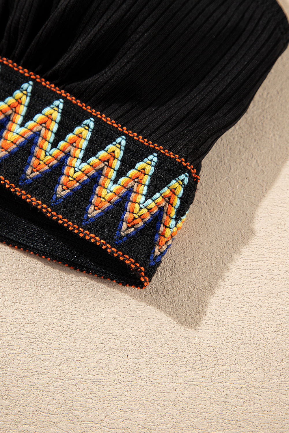 Ribbed Knit Tribal Contrast Detail 2pcs High Waist Swimsuit -5 COLOR OPTIONS