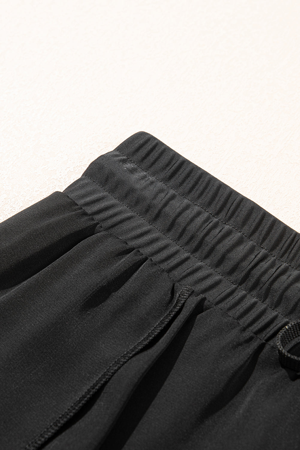 Black High Waist Drawstring 2-in-1 Side Pocket Bikini Shorts