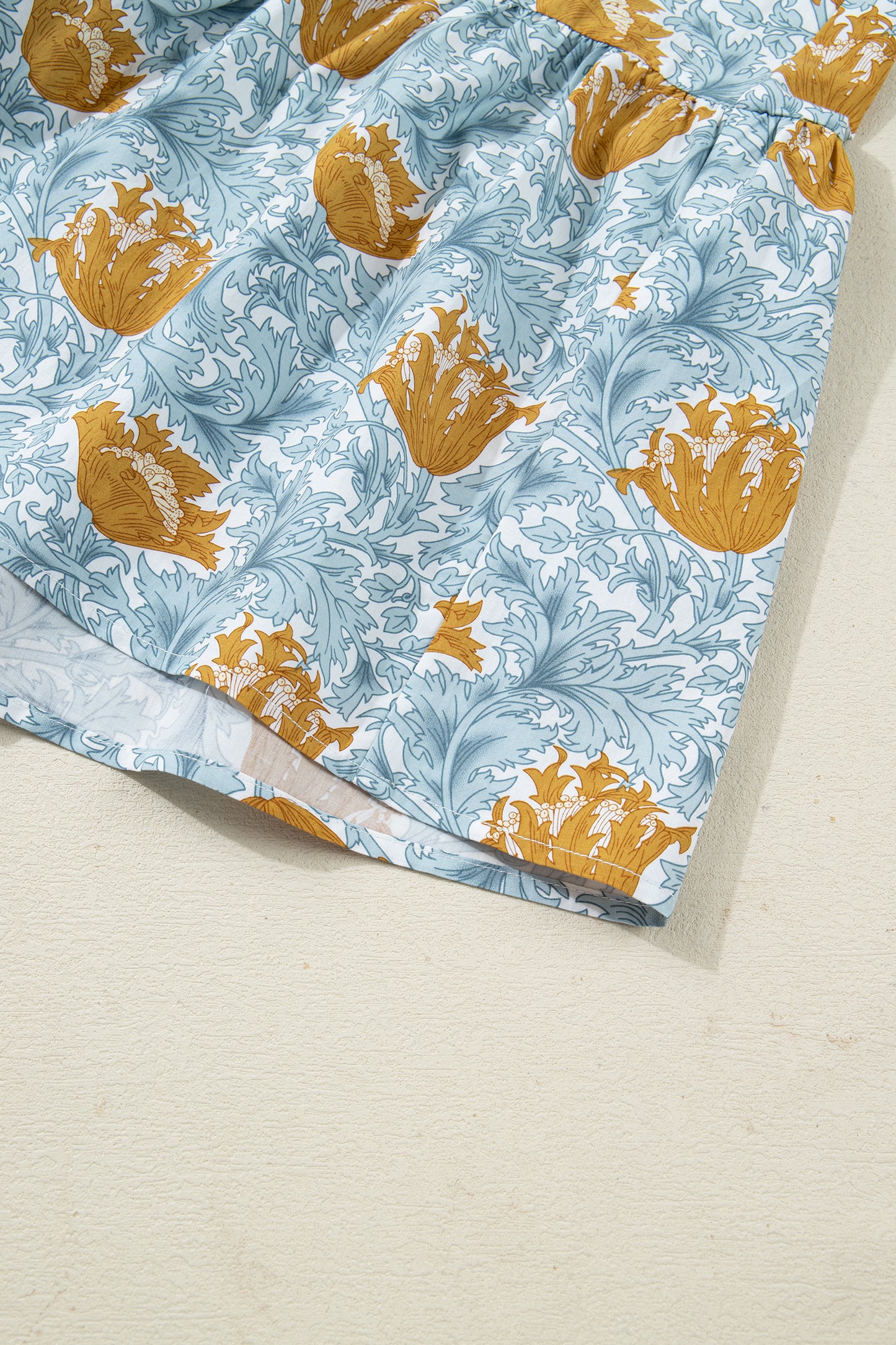 Floral Printed Frilled V Neck Bracelet Sleeve Long Dress -2 COLOR OPTIONS