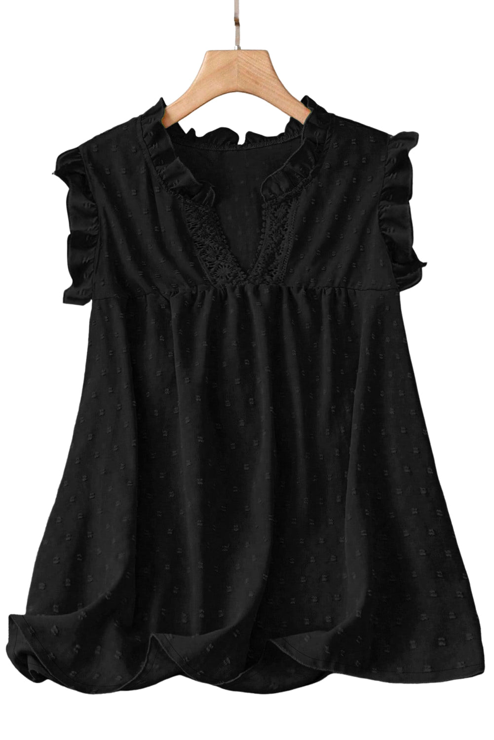 PLUS SIZE -Swiss Dot Ruffle Lace Trim V Neck Tank Top -2 COLOR OPTIONS