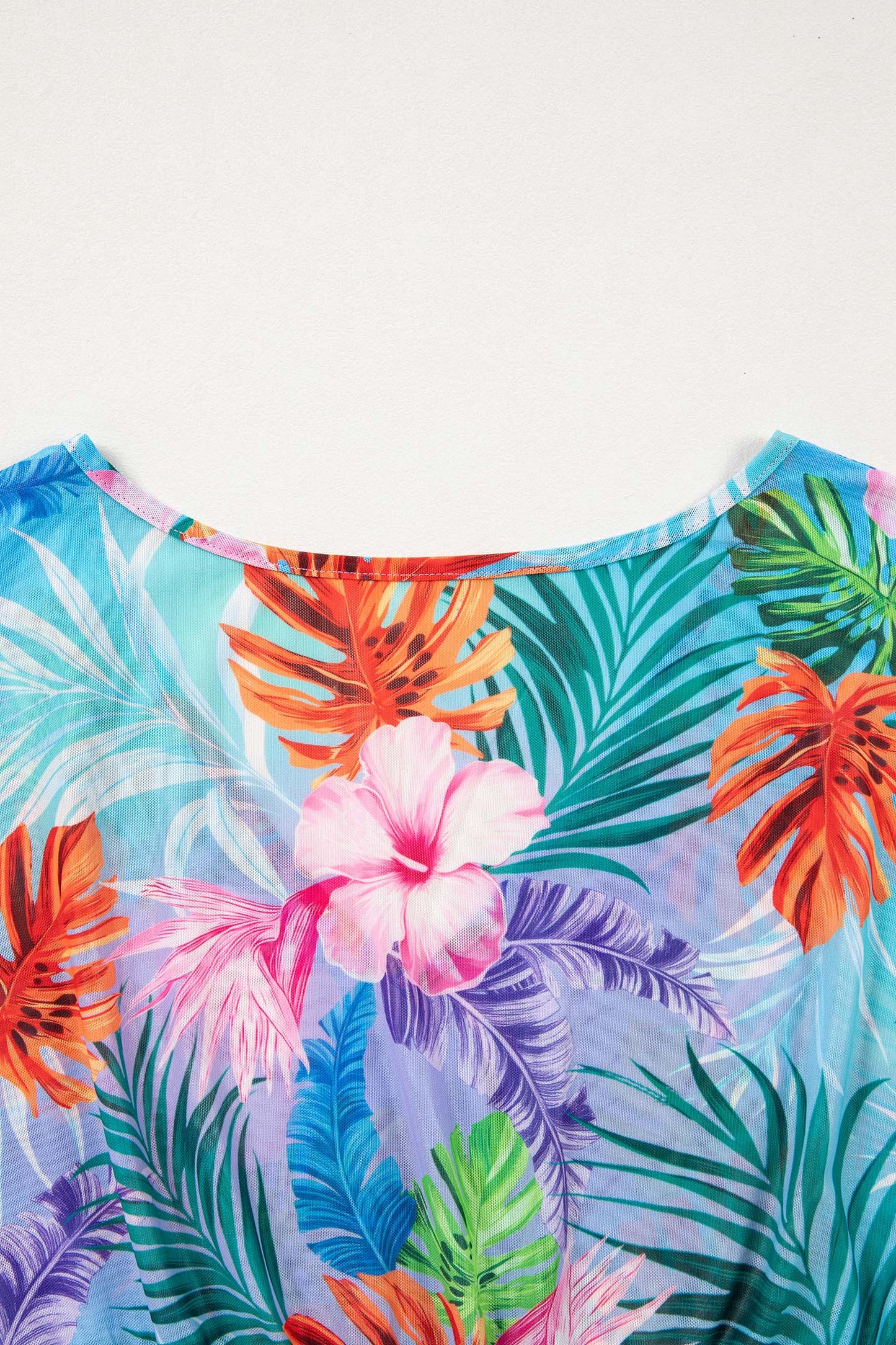 Rose Floral Print V Neck Semi Sheer Beach Cover Up Dress