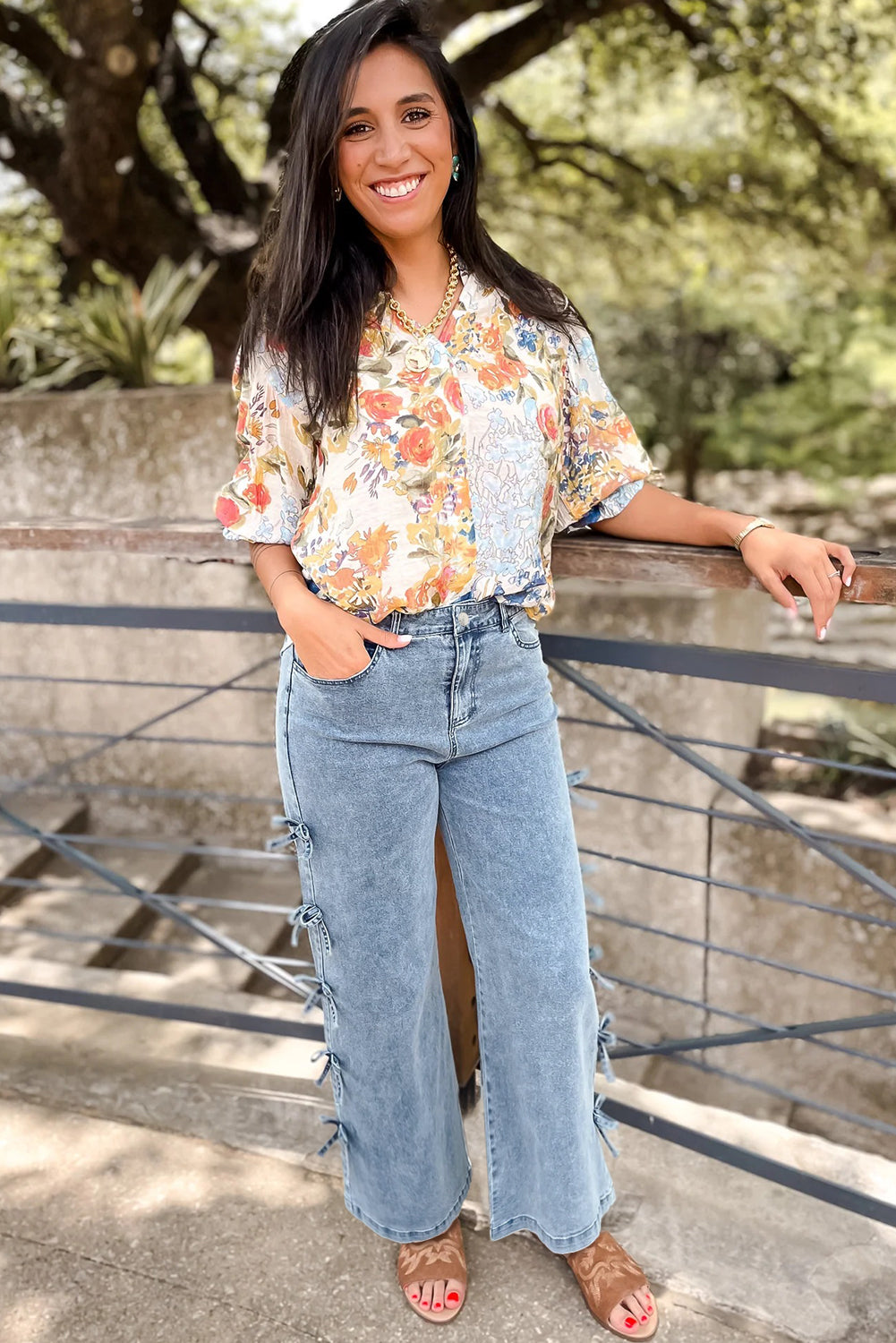 Bowknot Side Detail Straight Leg Loose Jeans -2 COLOR OPTIONS