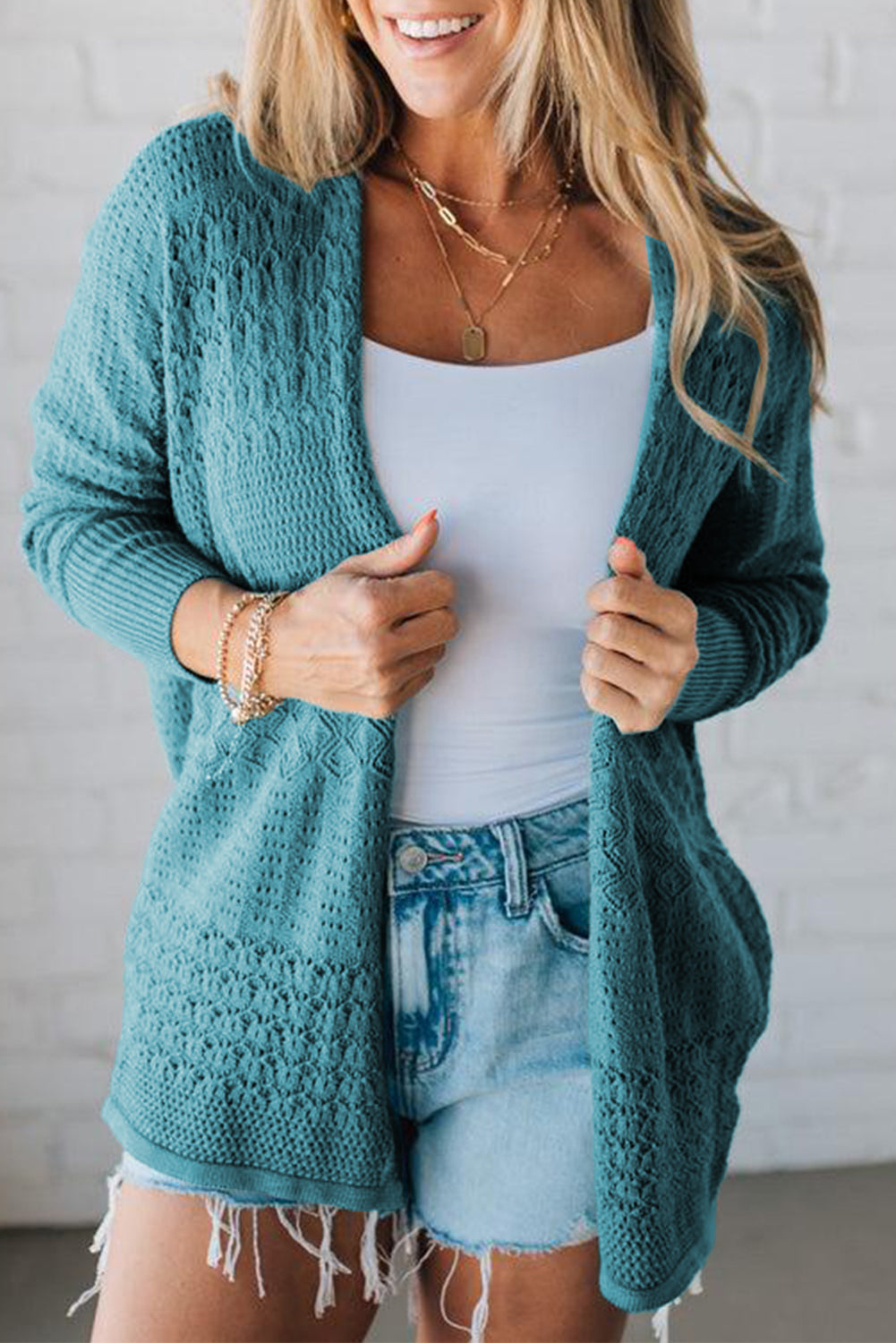 Burl Mix Pattern Hollow Knit Open Front Cardigan -3 COLOR OPTIONS