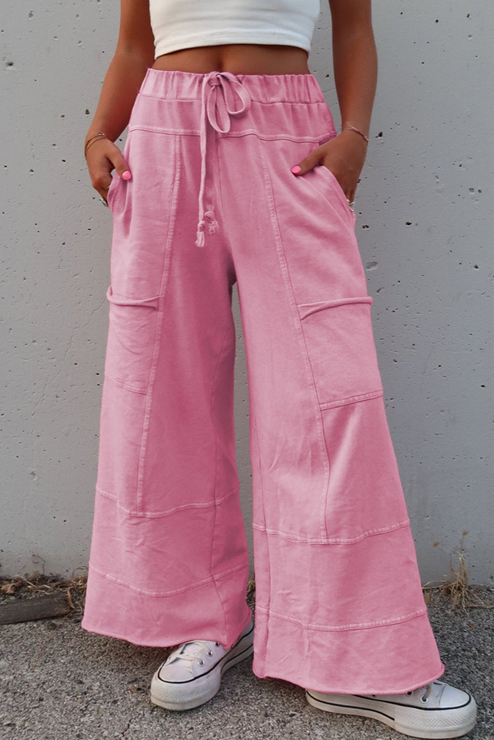 Bonbon Mineral Wash Exposed Seam Wide Leg Cargo Pants -3 COLOR OPTIONS