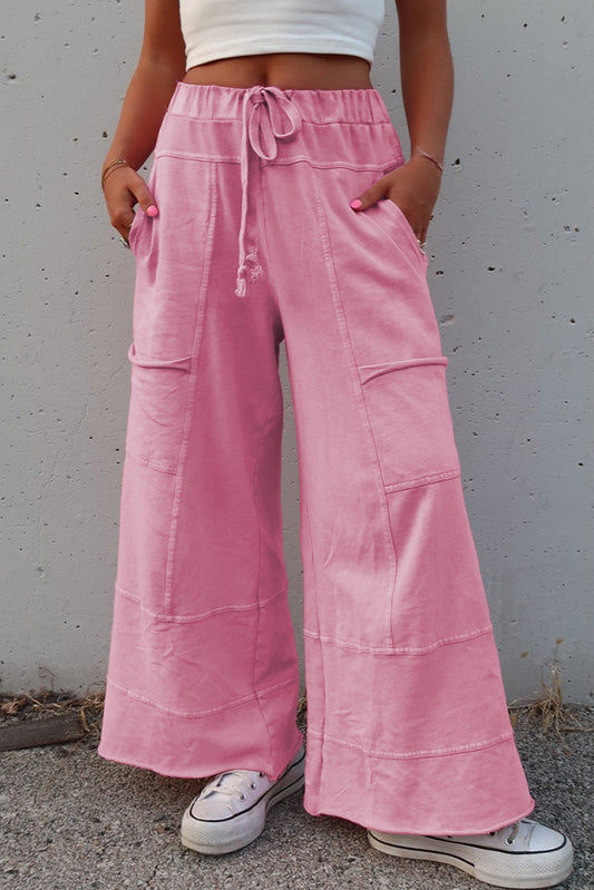Bonbon Mineral Wash Exposed Seam Wide Leg Cargo Pants -3 COLOR OPTIONS