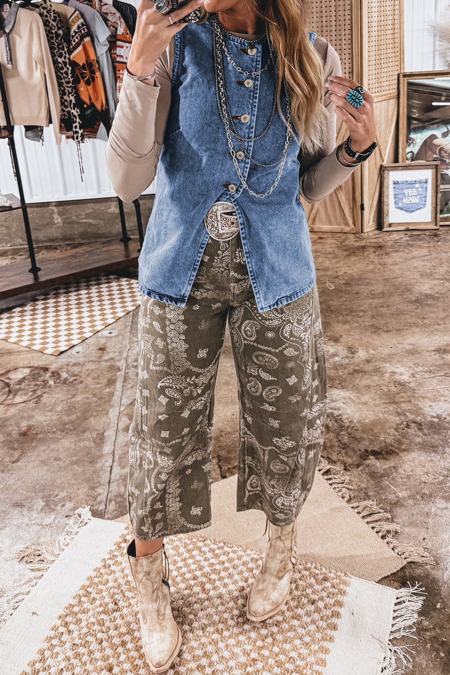 Buttoned Front Slit Denim Vest -3 COLOR OPTIONS