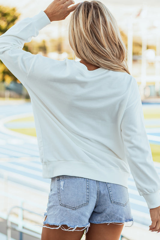 White Irish Festive Sequin lucky Clover Graphic Sweatshirt