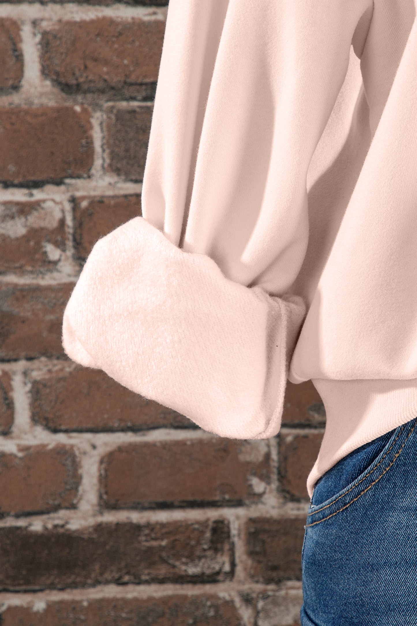 Light Pink Oversize Blessed Embroidered Mock Neck Sweatshirt