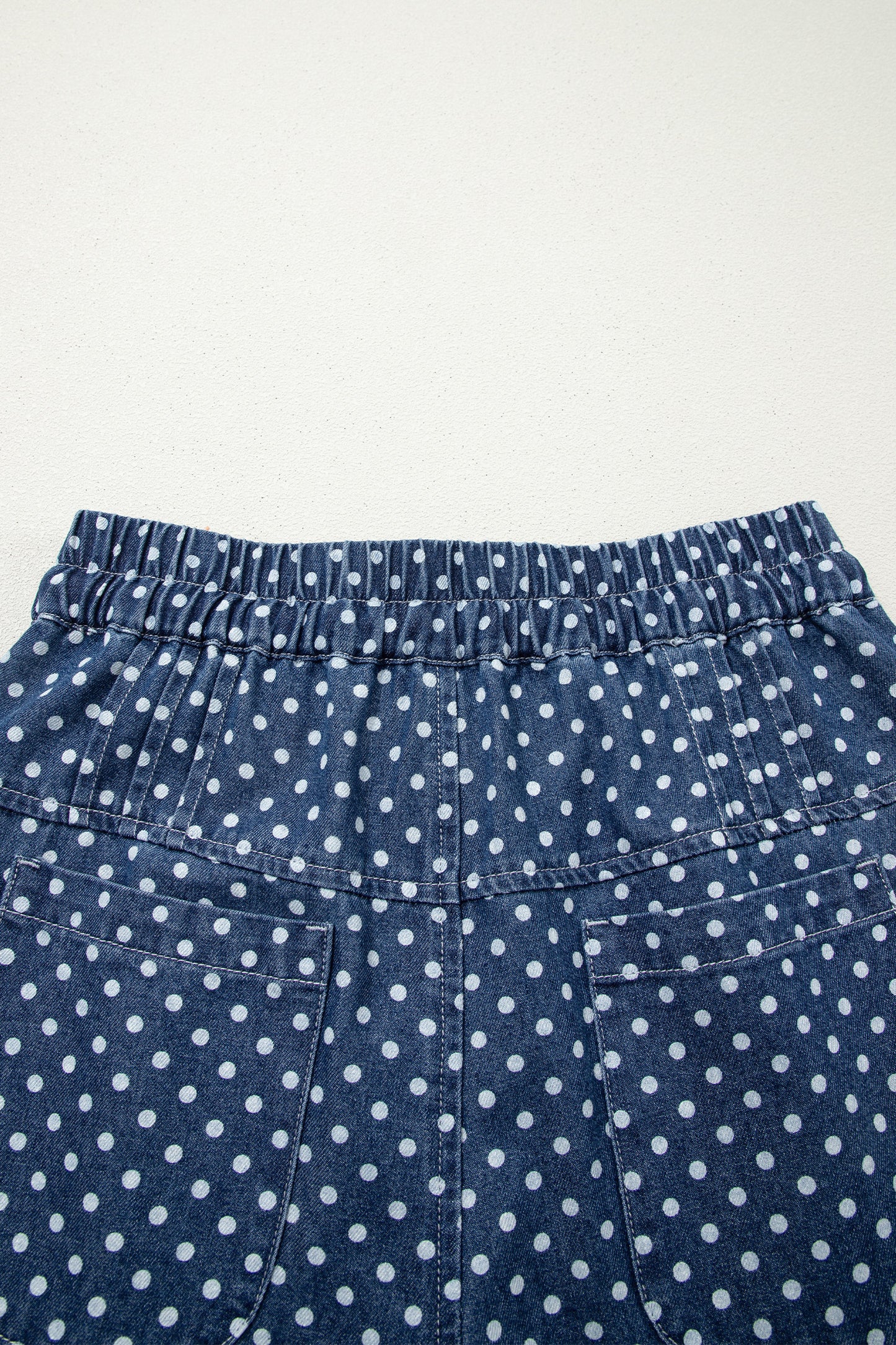 Sky Blue Polka Dot Print Button Pleated Detail Wide Leg Jeans