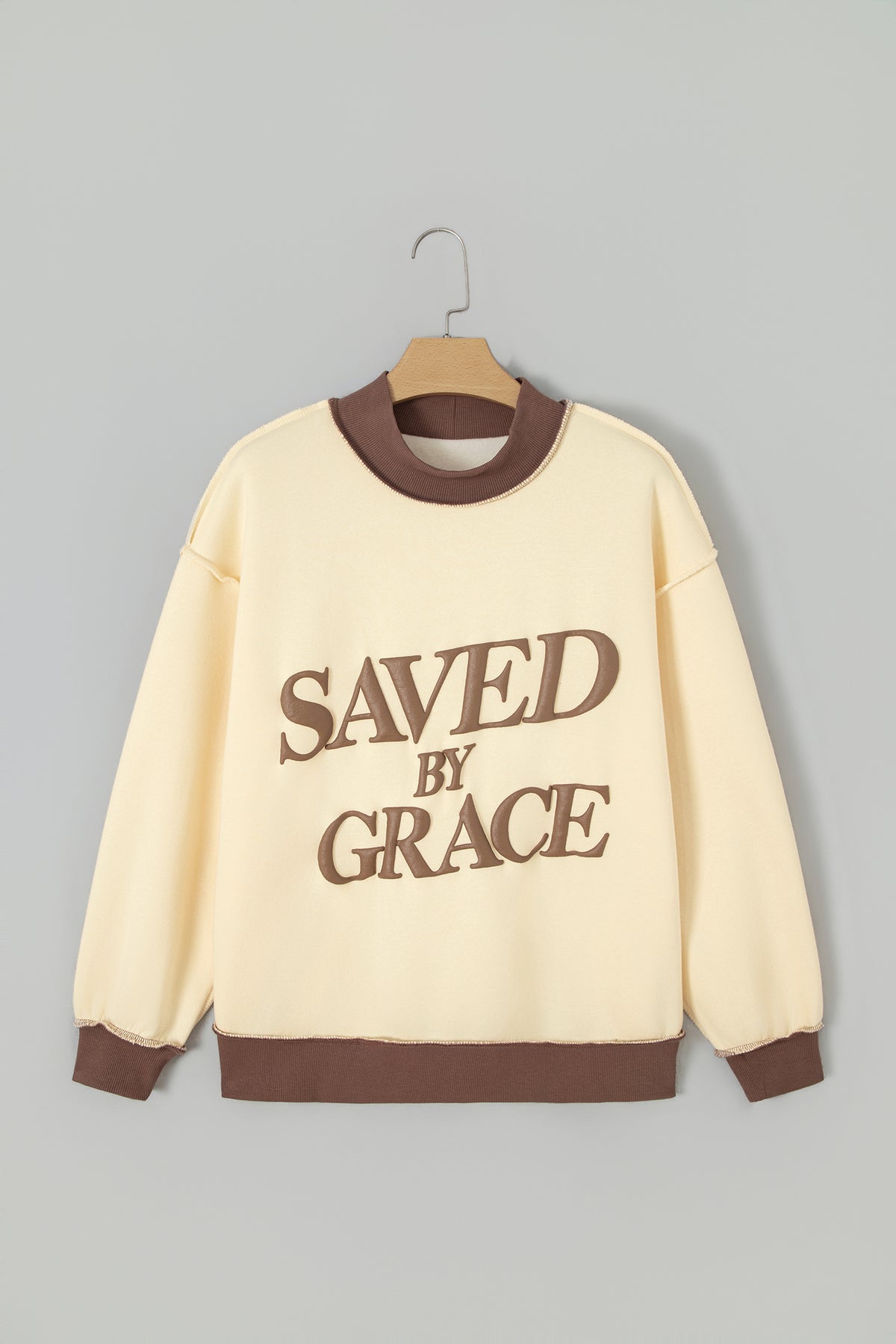 Saved By Grace Print Color Block Mock Neck Oversized Sweatshirt -2 COLOR OPTIONS