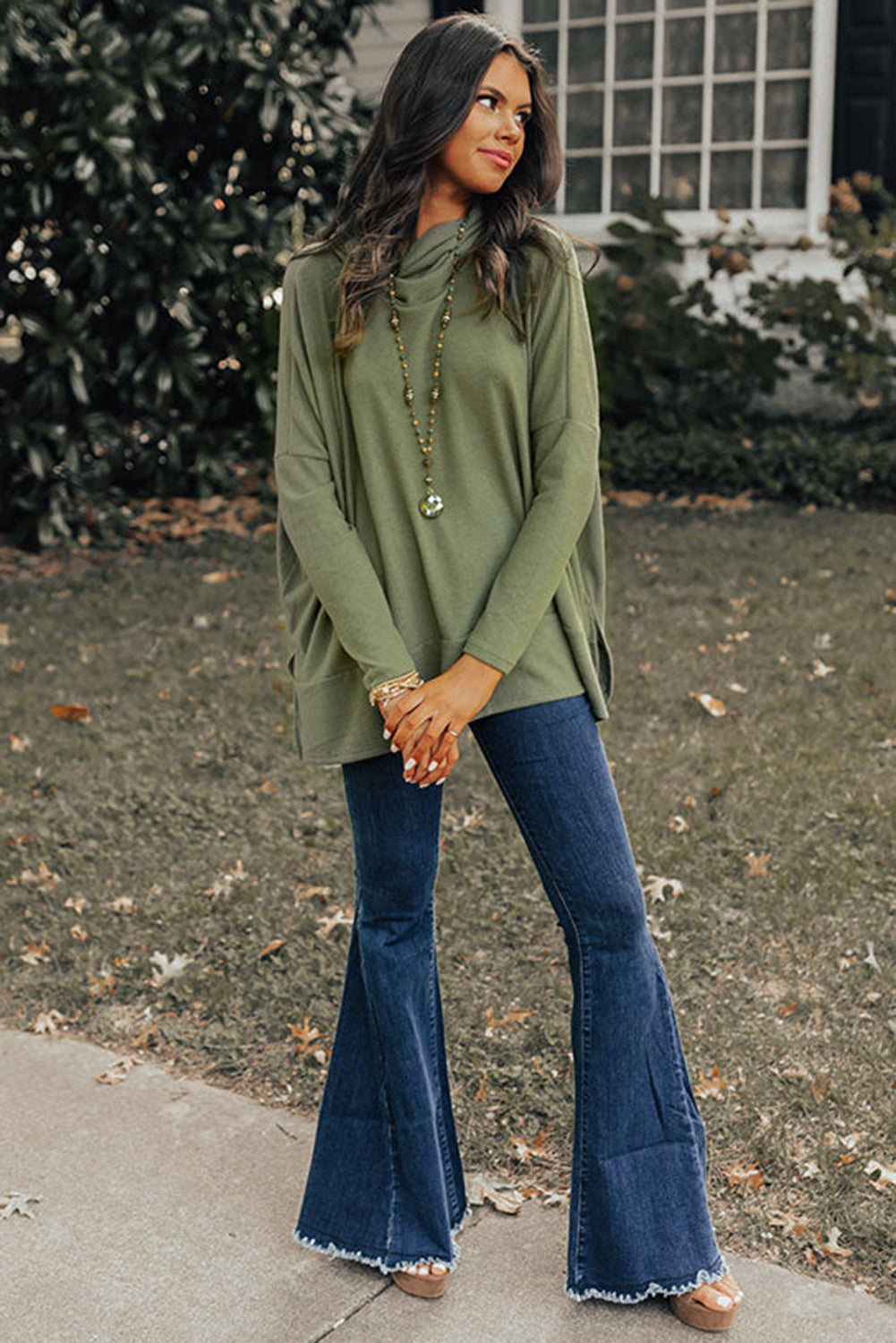 Cowl Neck Loose Fit Tunic Top -2 COLOR OPTIONS