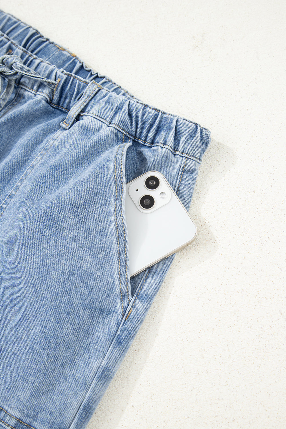Drawstring Seam Detail Raw Hem Wide Leg Jeans -2 COLOR OPTIONS