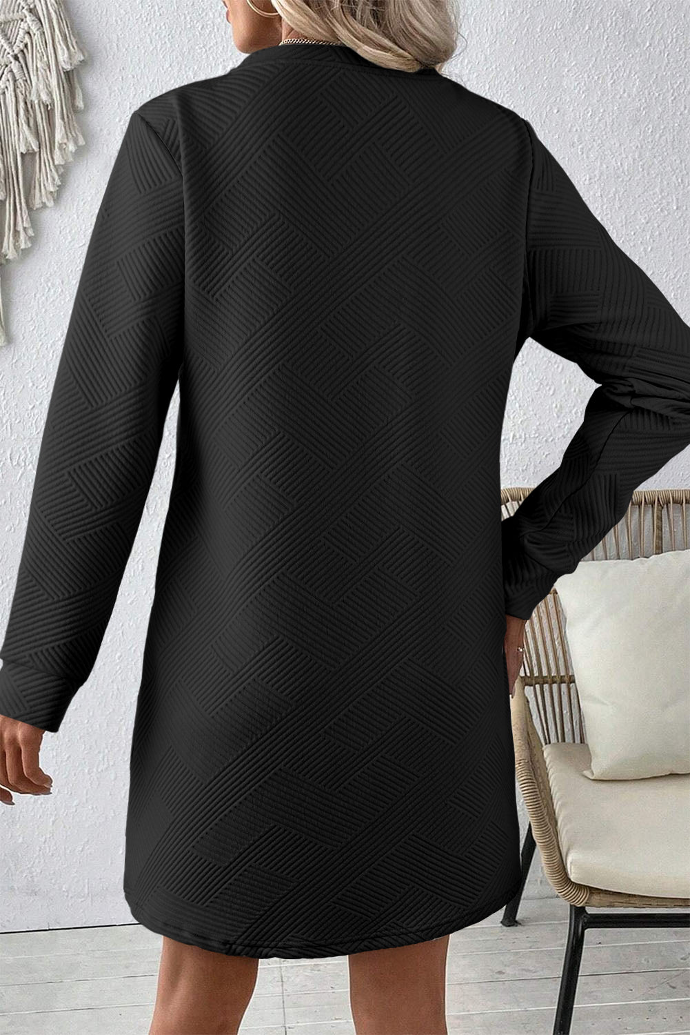Solid Color Textured Long Sleeve Shift Dress -4 COLOR OPTIONS