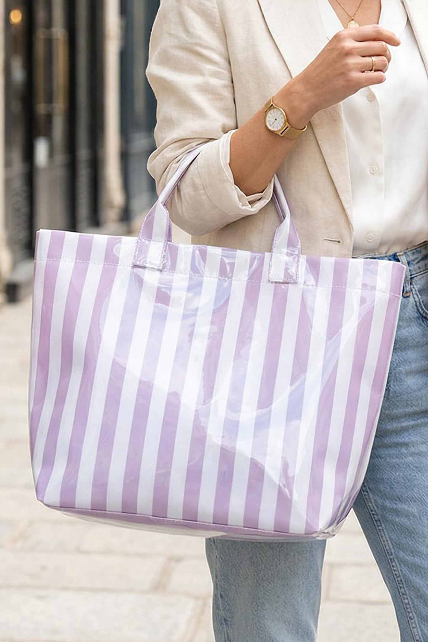 Rainbow Glossy Striped Vinyl Large Tote Bag -8 COLOR OPTIONS