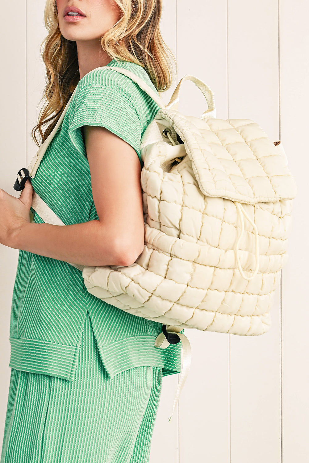 Solid Flapped Quilted Puffer Backpack -6 COLOR OPTIONS