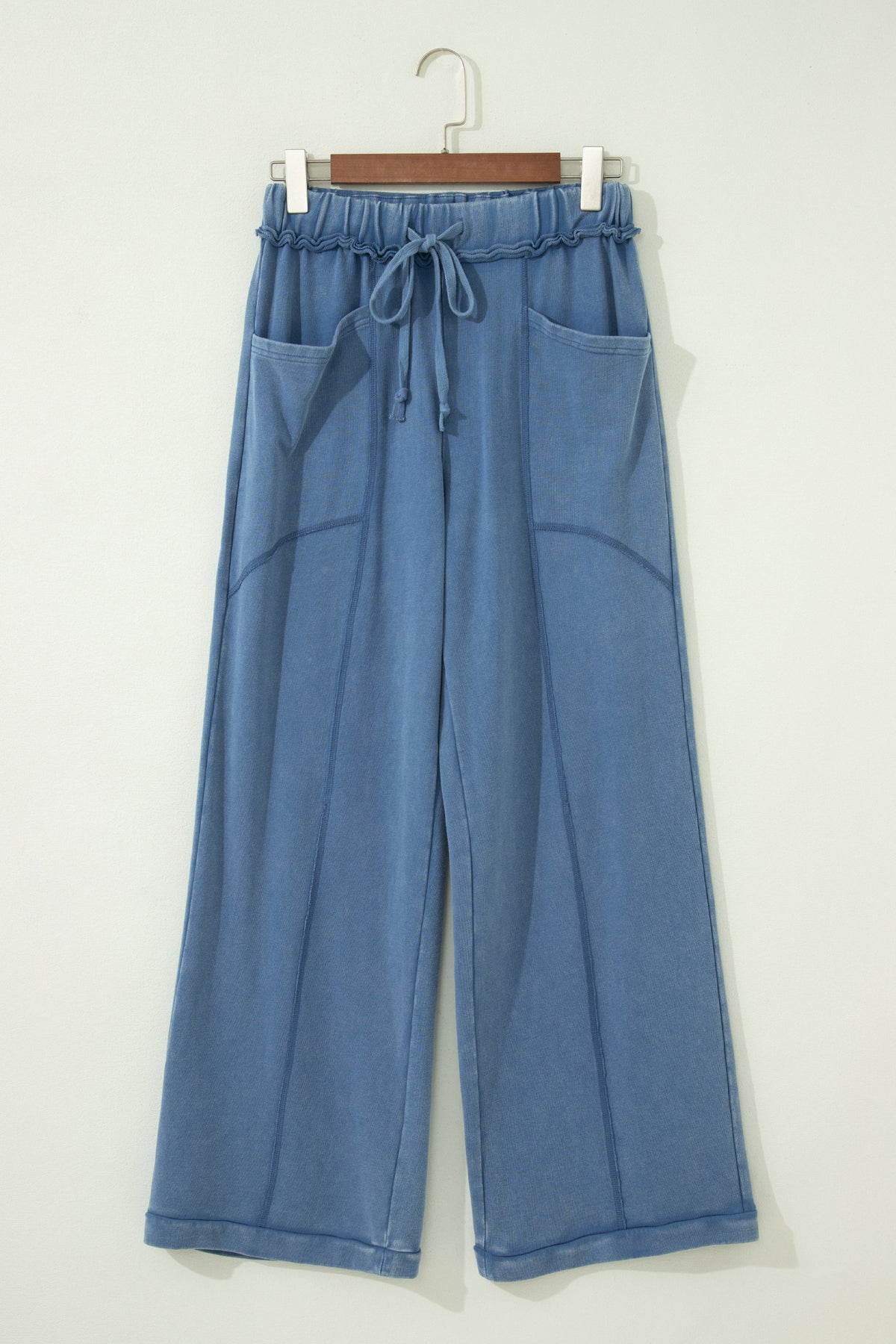 Mineral Wash Drawstring Retro High Waist Wide Leg Western Pants -2 COLOR OPTIONS