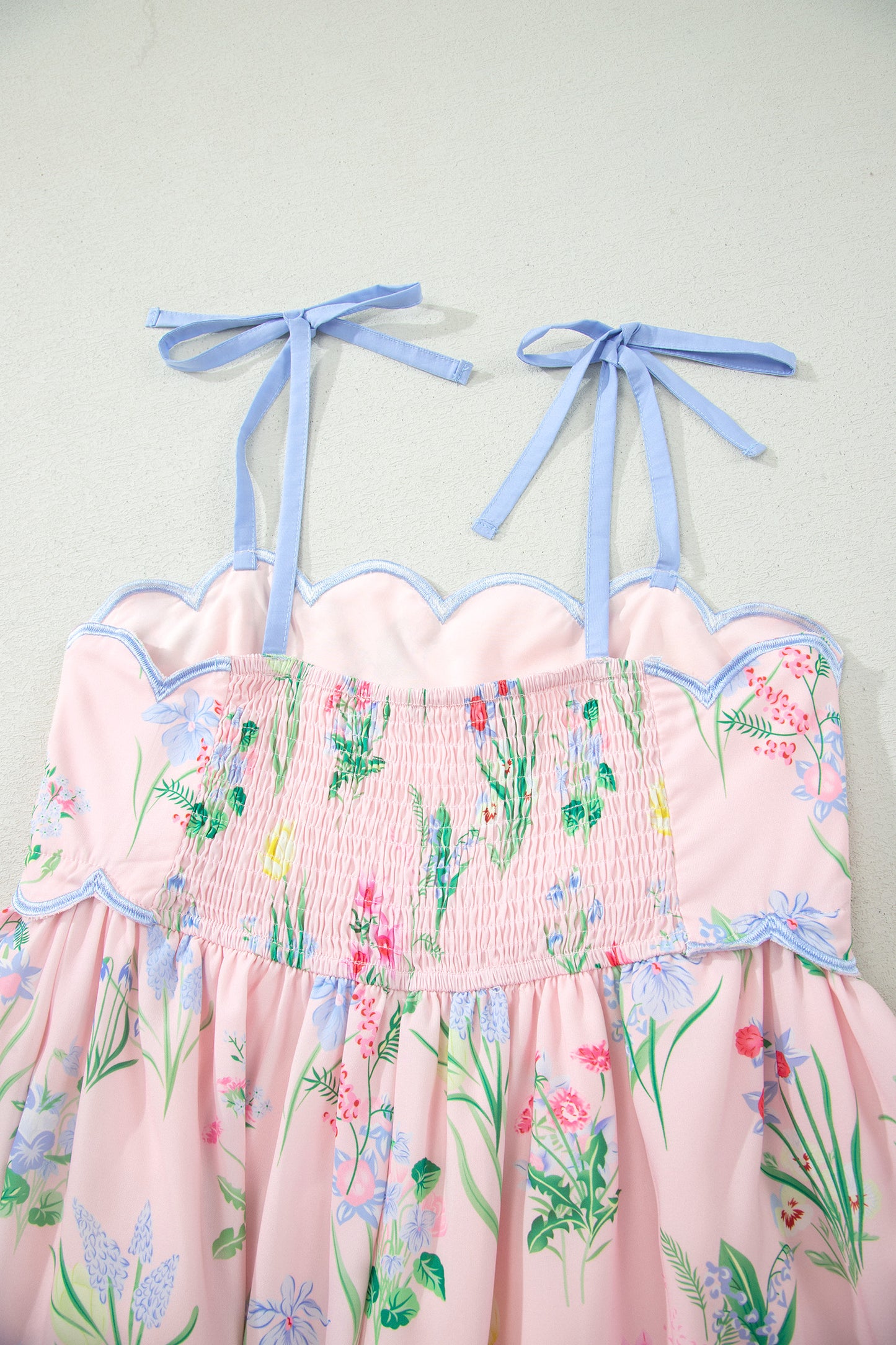Floral Print Contrast Trim Self-tie Straps High Waist Midi Dress -3 COLOR OPTIONS