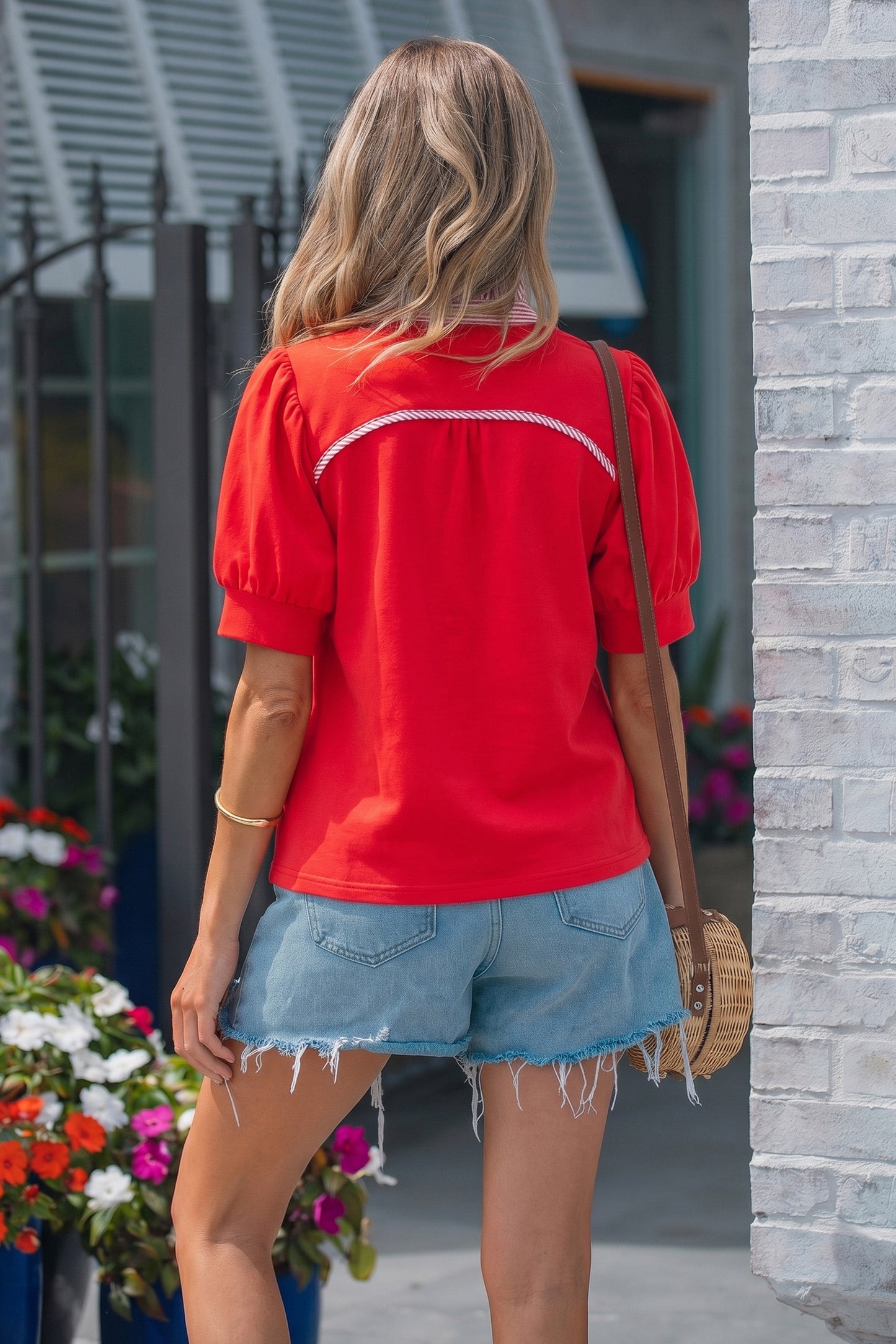 Striped Frilled Collar Short Sleeve Blouse- 5 COLOR OPTIONS