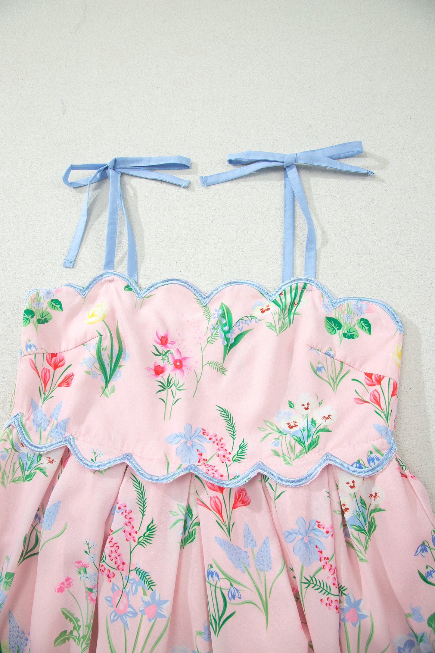 Floral Print Contrast Trim Self-tie Straps High Waist Midi Dress -3 COLOR OPTIONS