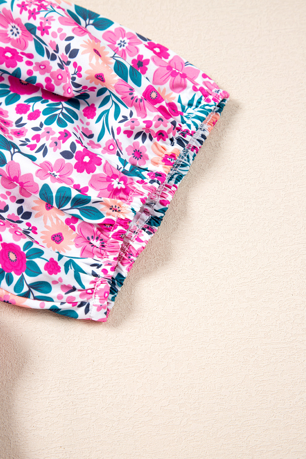 PLUS SIZE- Pink Floral Half Button Puff Sleeve A Line Dress