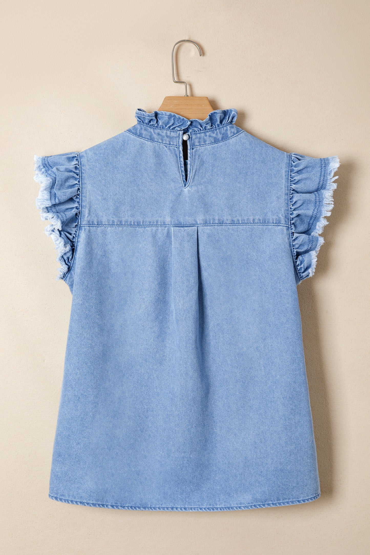 Frilled Collar Flutter Sleeve Denim Top -2 COLOR OPTIONS