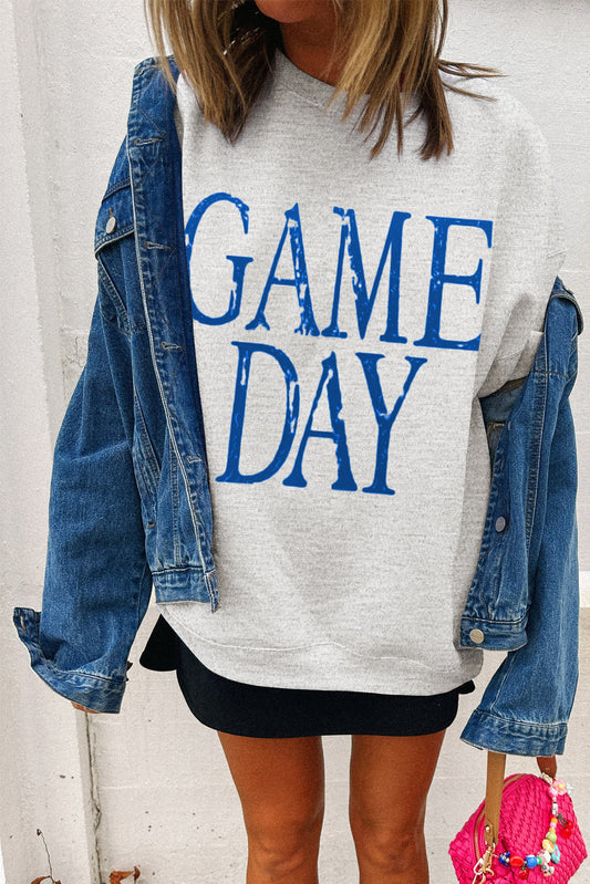 GAME DAY Vintage Washed Letter Graphic Baggy Sweatshirt -2 COLOR OPTIONS