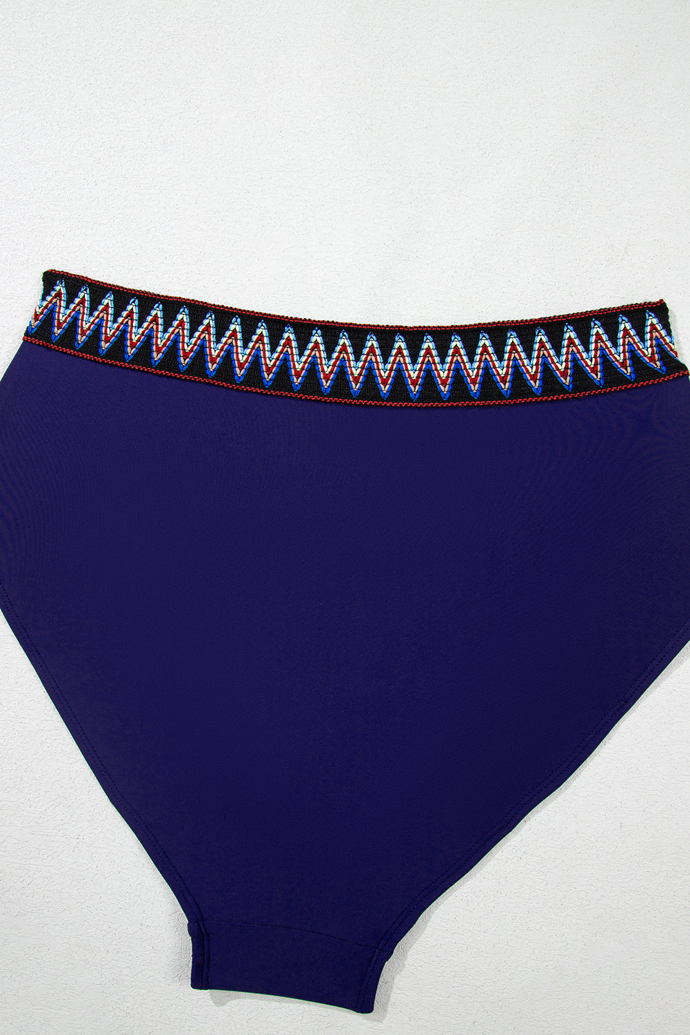 PLUS SIZE Navy Blue Embroidered Trim Wrap Tie Knot High Waisted Bikini Set