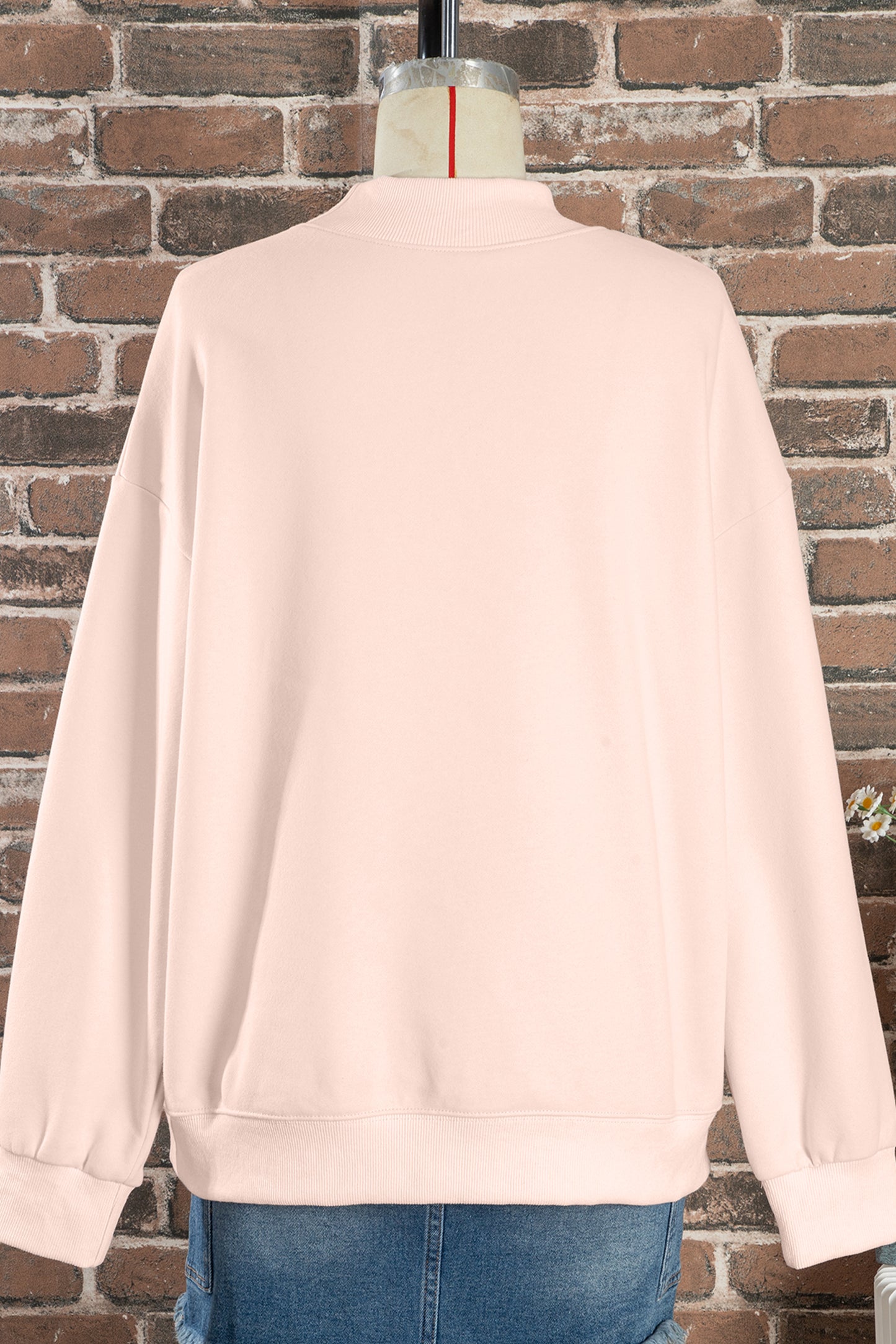 Light Pink Oversize Blessed Embroidered Mock Neck Sweatshirt