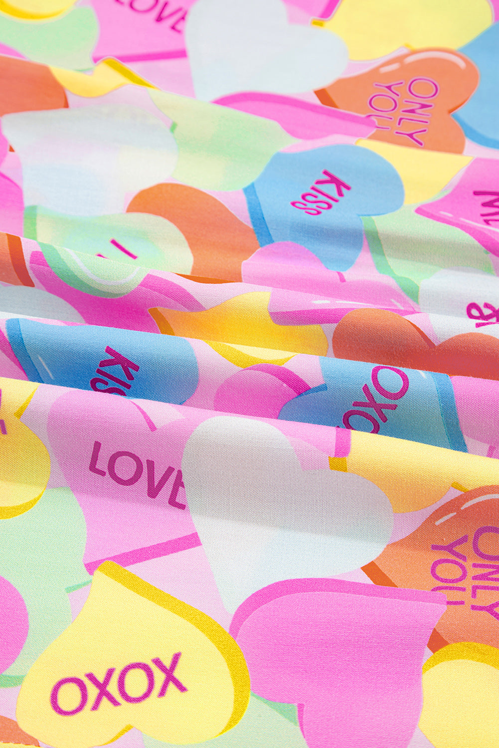 Pink Valentines Candy Heart V Neck Collared Tunic Shirt and Shorts 2pcs Pajama Set