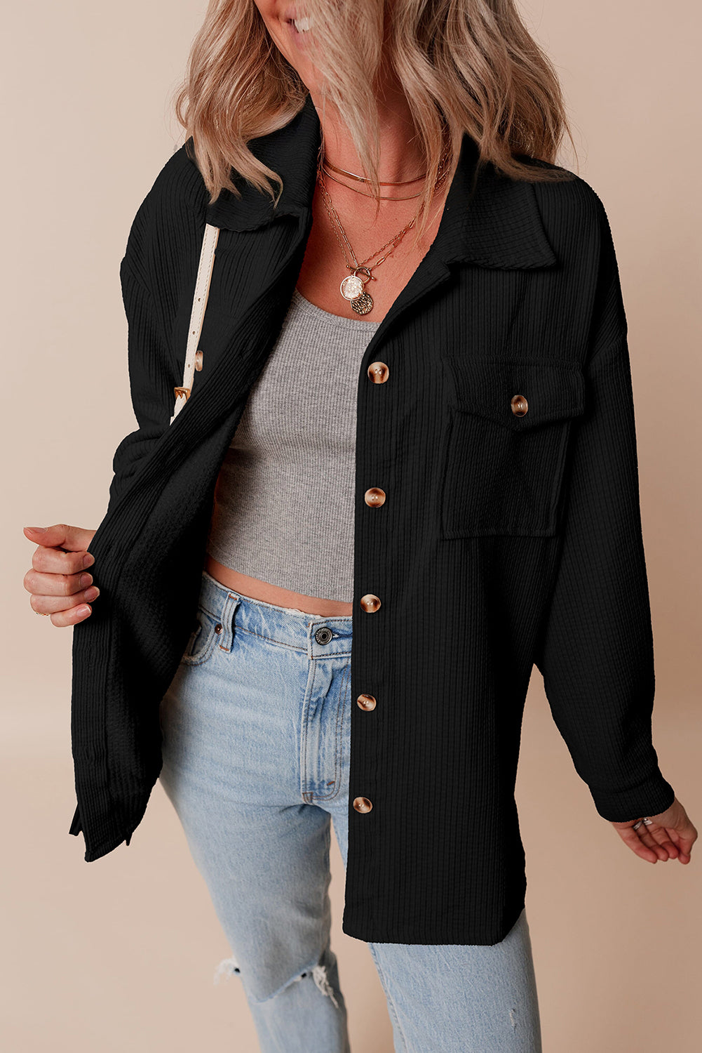 Corduroy Flap Pocket Button Up Shacket -3 COLOR OPTIONS