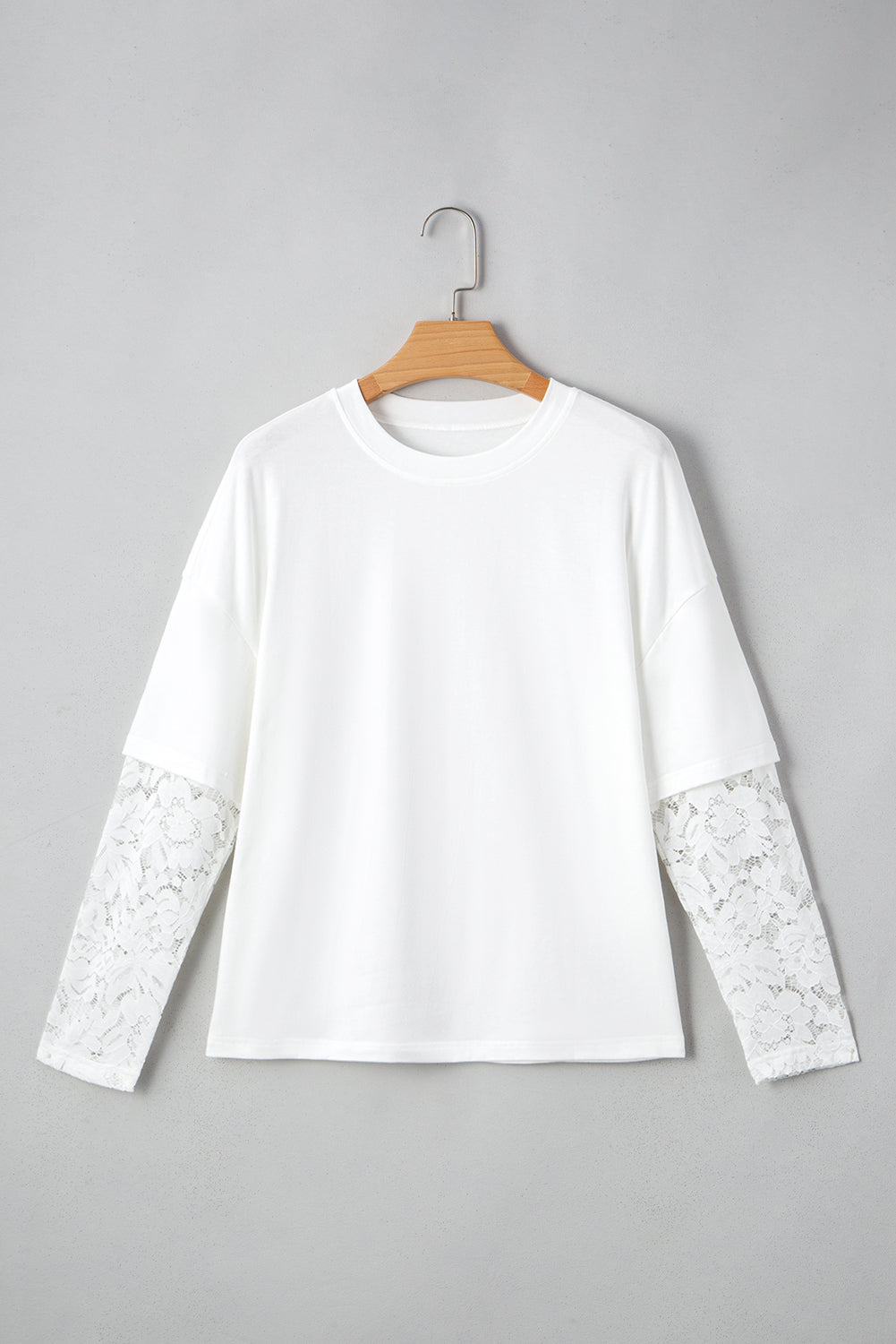 Designer Two-Piece Lace Long Sleeve Drop Shoulder Tee -2 COLOR OPTIONS