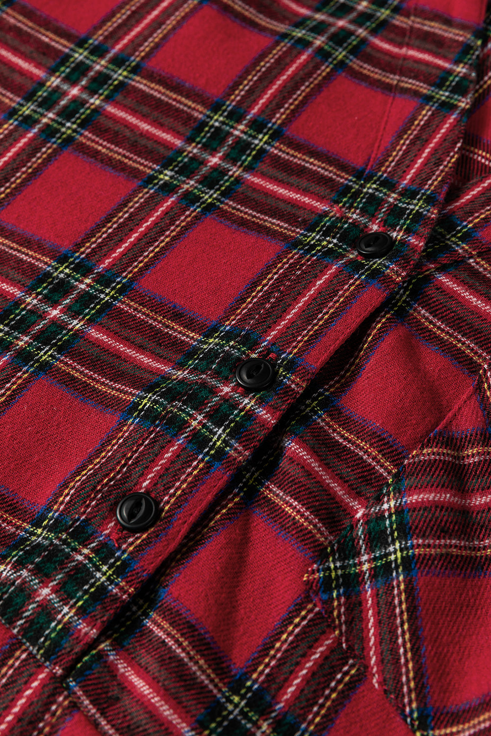 WAREHOUSE SALE -Red Plaid Shirt Collar Half Button Ruffle Hem Long Sleeve Mini Dress