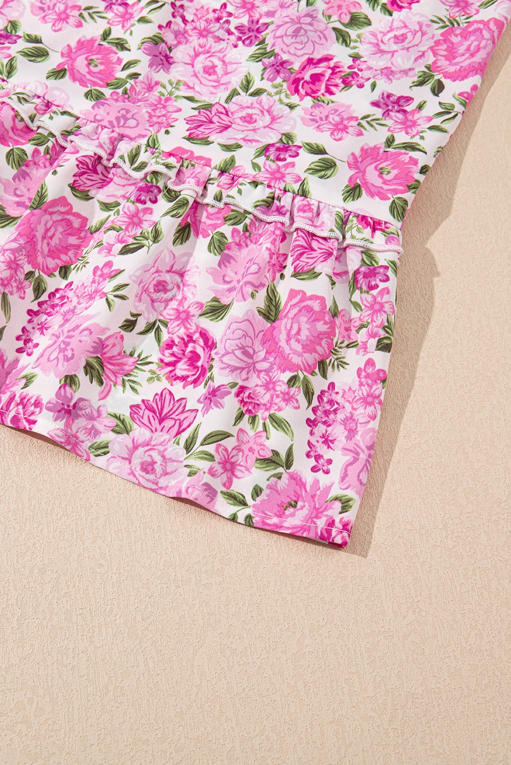 Pink Floral Smocked Puff Sleeve Flowy Midi Dress