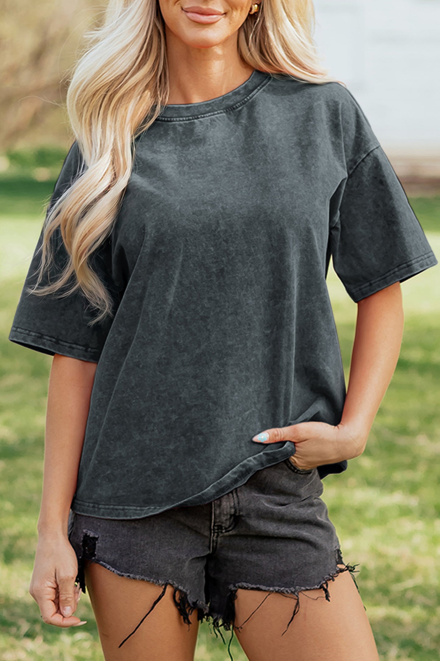 Solid Color Cotton Mineral Washed Oversize Tee- 3 COLOR OPTIONS